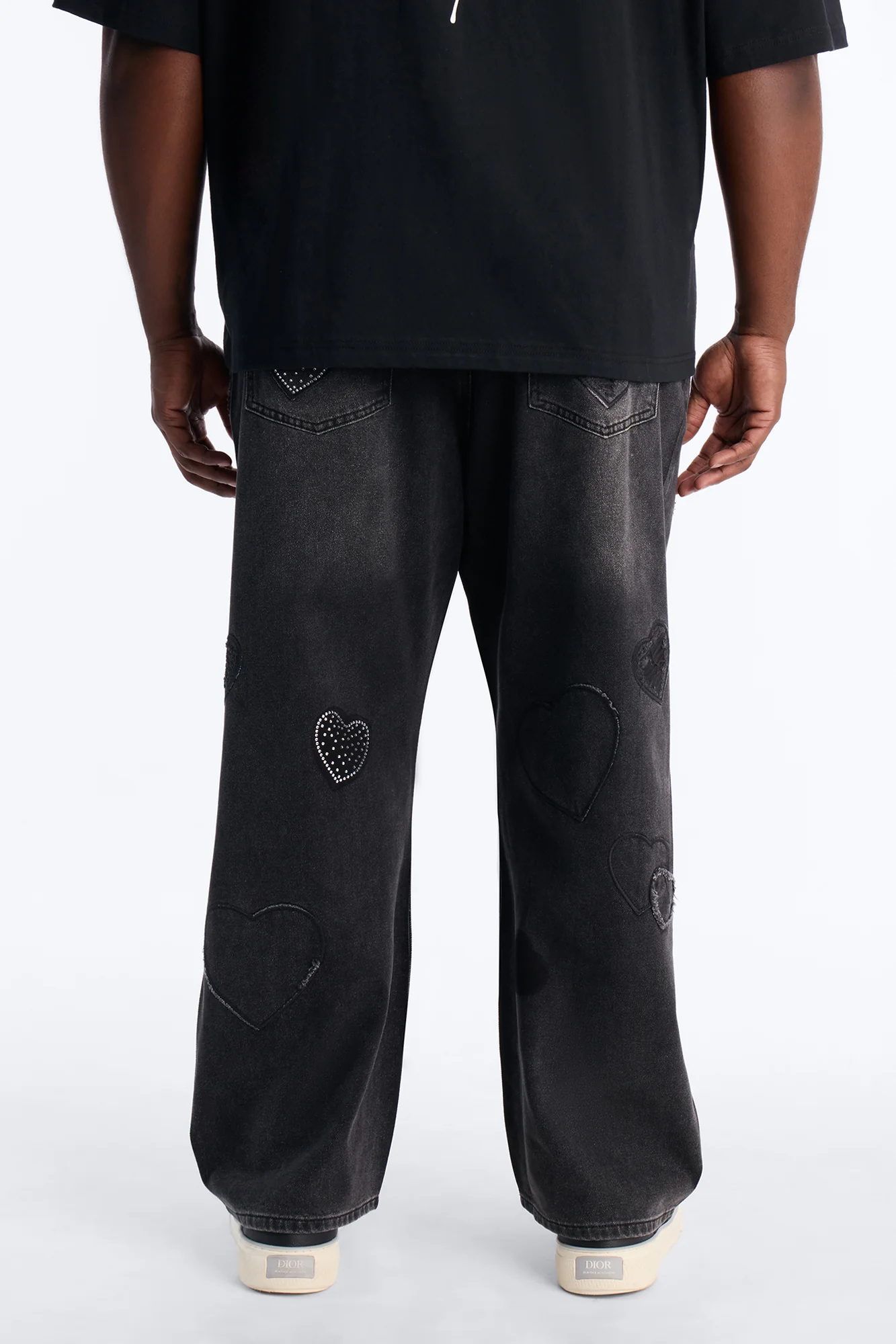 Baggy Stressin' Hearts Jeans - Black Wash - Image 10