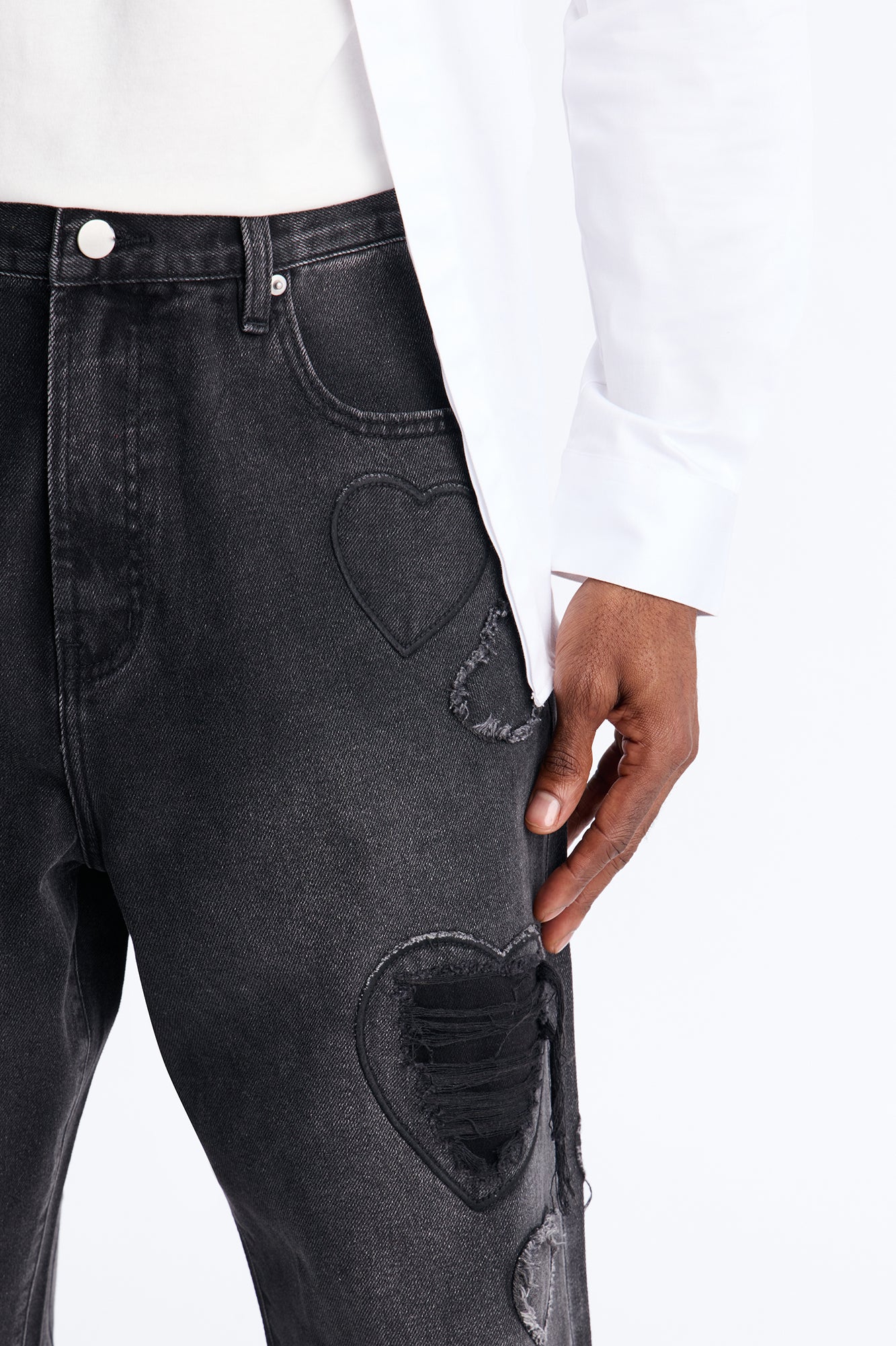 Baggy Stressin' Hearts Jeans - Black Wash - Image 3