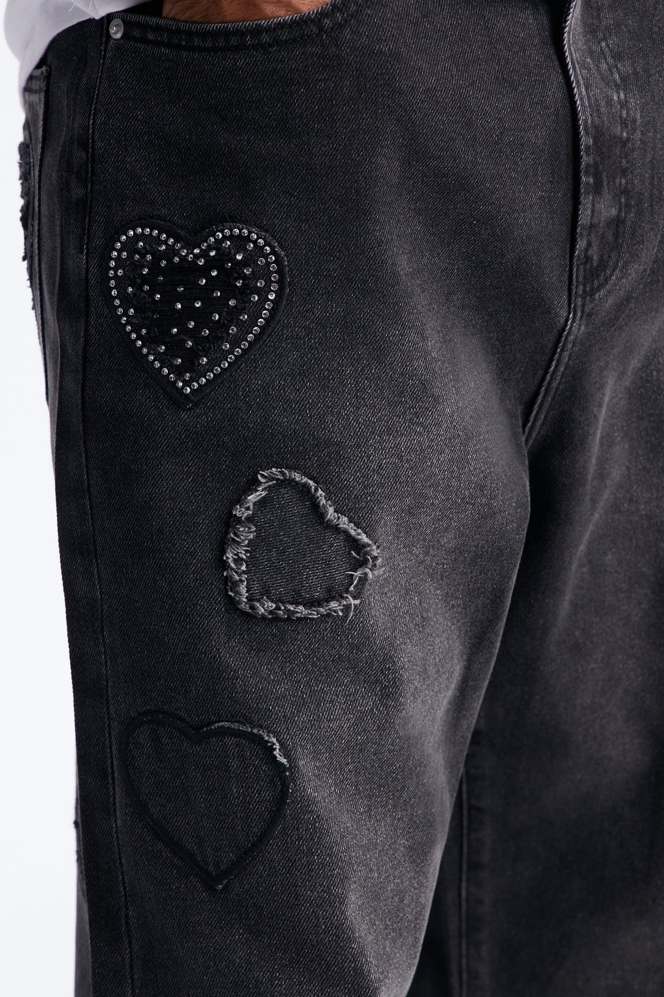 Baggy Stressin' Hearts Jeans - Black Wash - Image 4