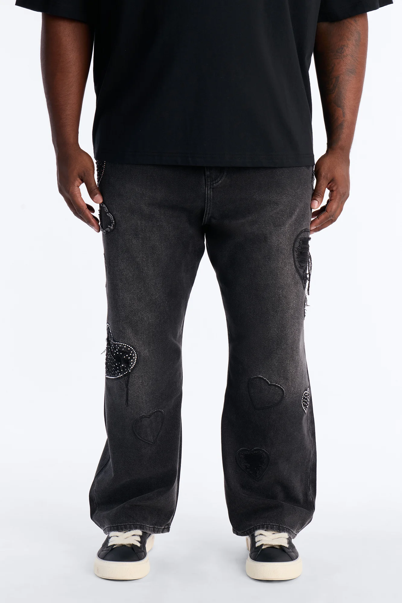 Baggy Stressin' Hearts Jeans - Black Wash - Image 6