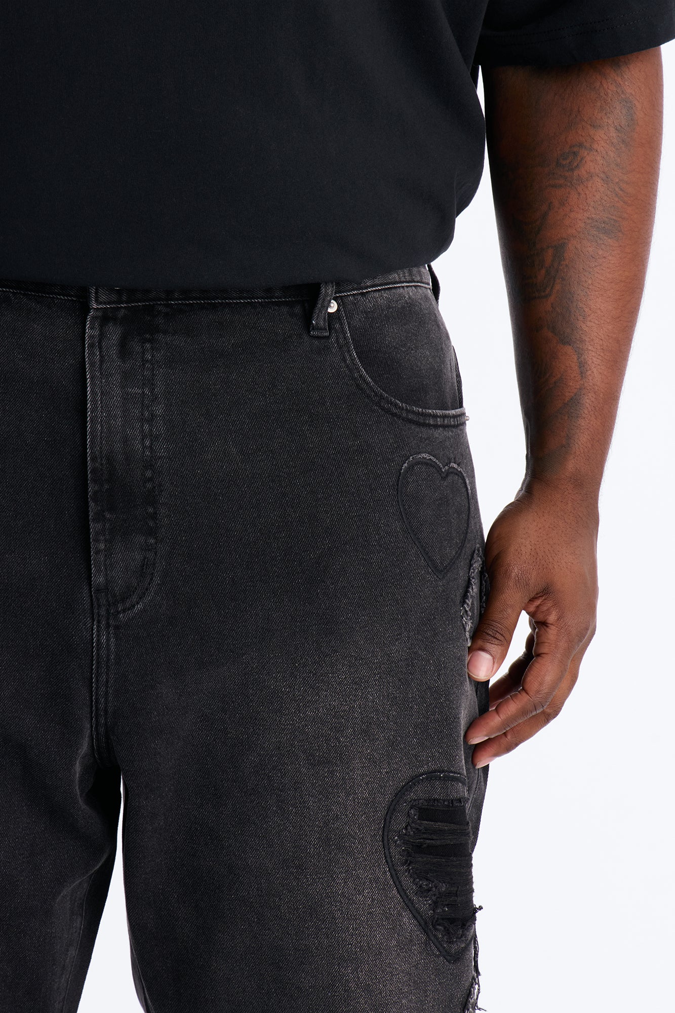 Baggy Stressin' Hearts Jeans - Black Wash - Image 8