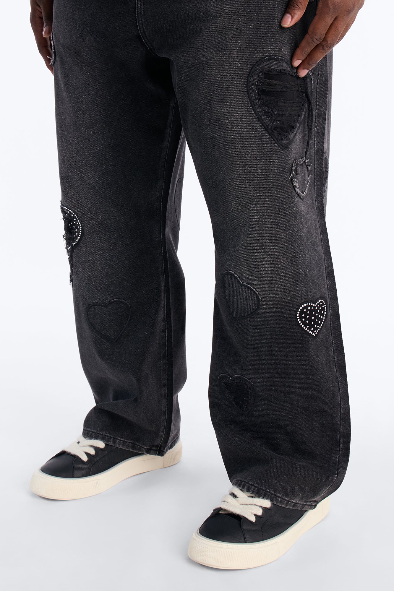 Baggy Stressin' Hearts Jeans - Black Wash - Image 9