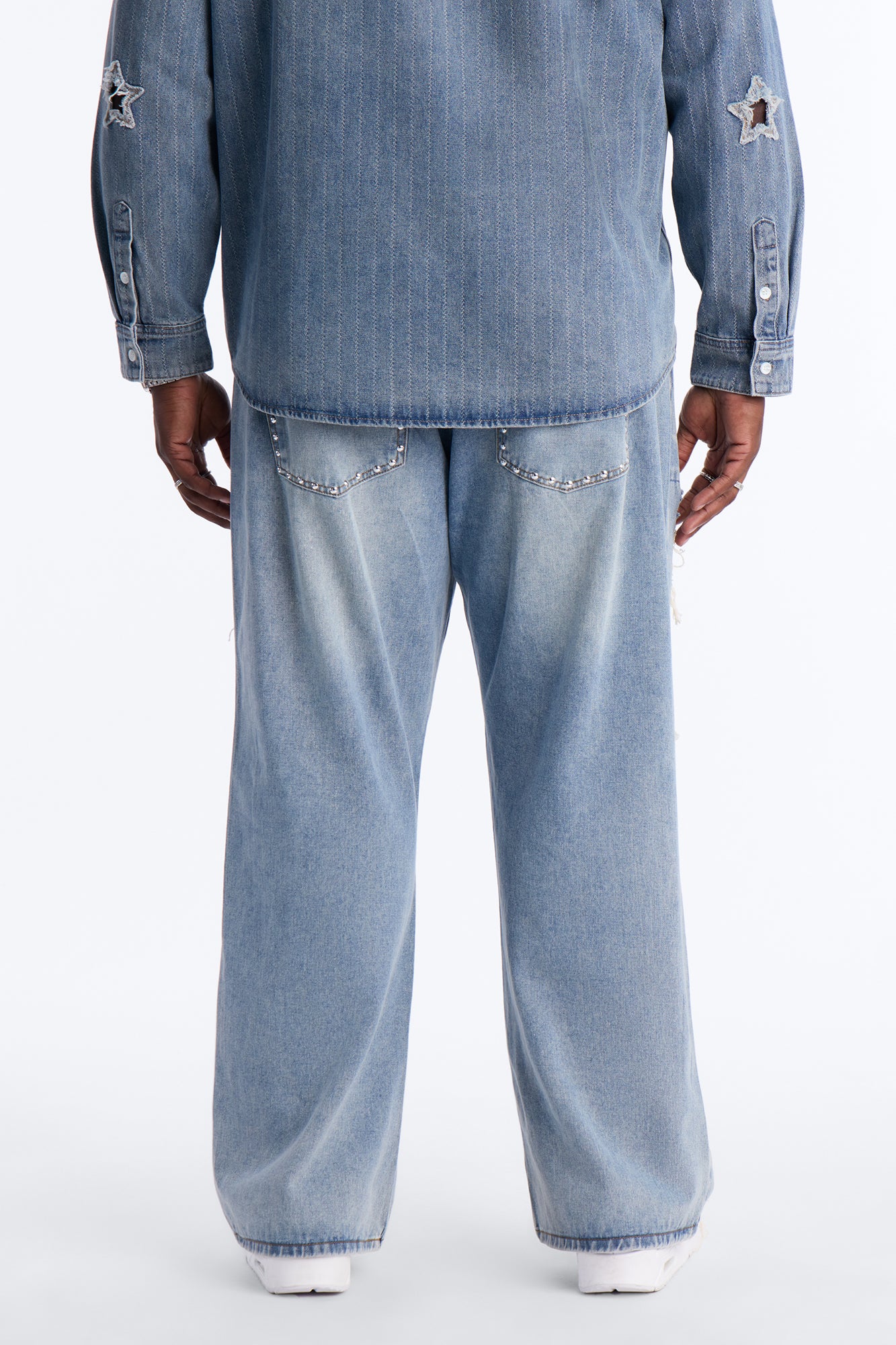 Baggy Studded Mayhem Jean - Light Wash - Image 10