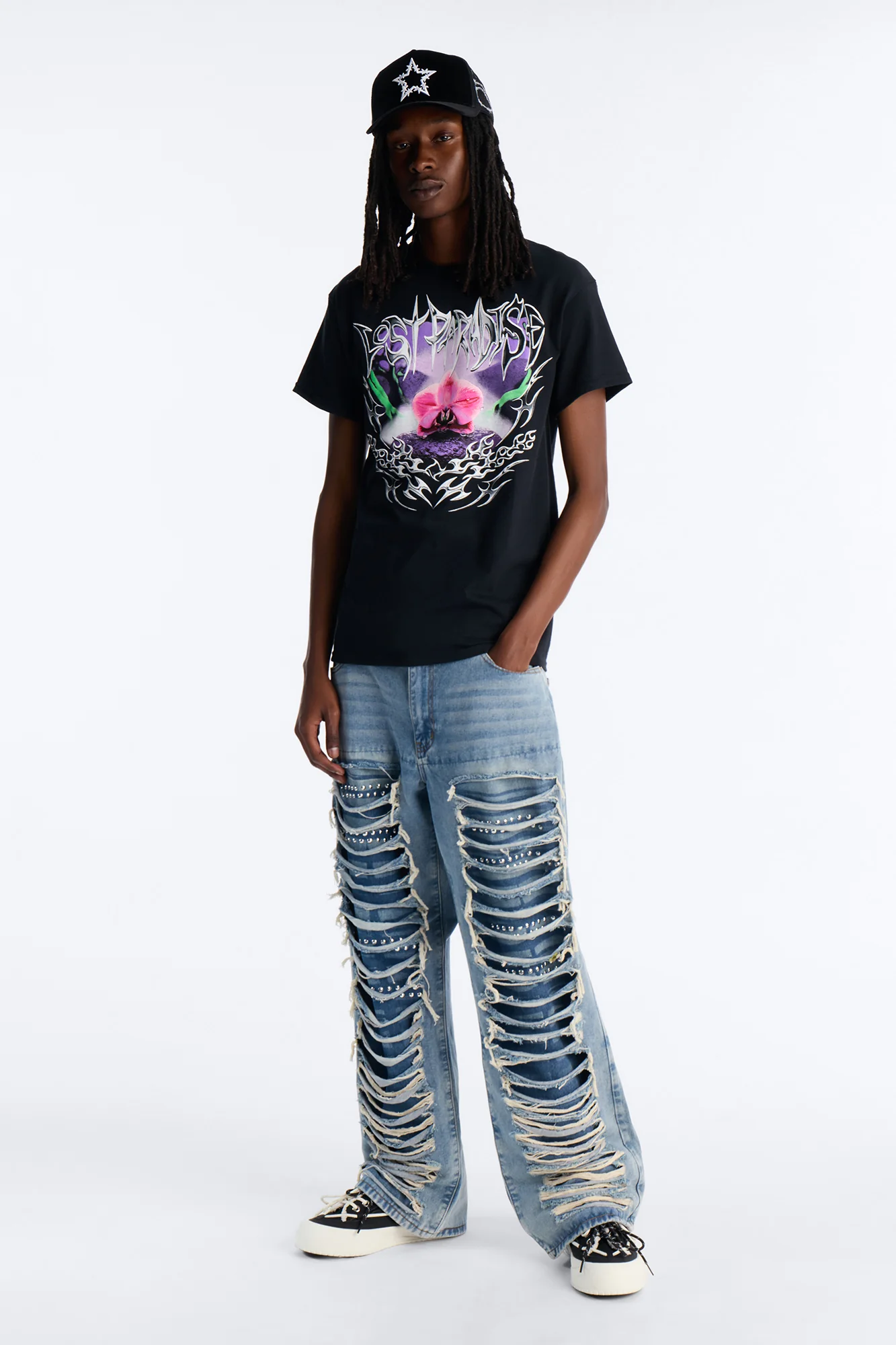 Baggy Studded Mayhem Jean - Light Wash - Image 2