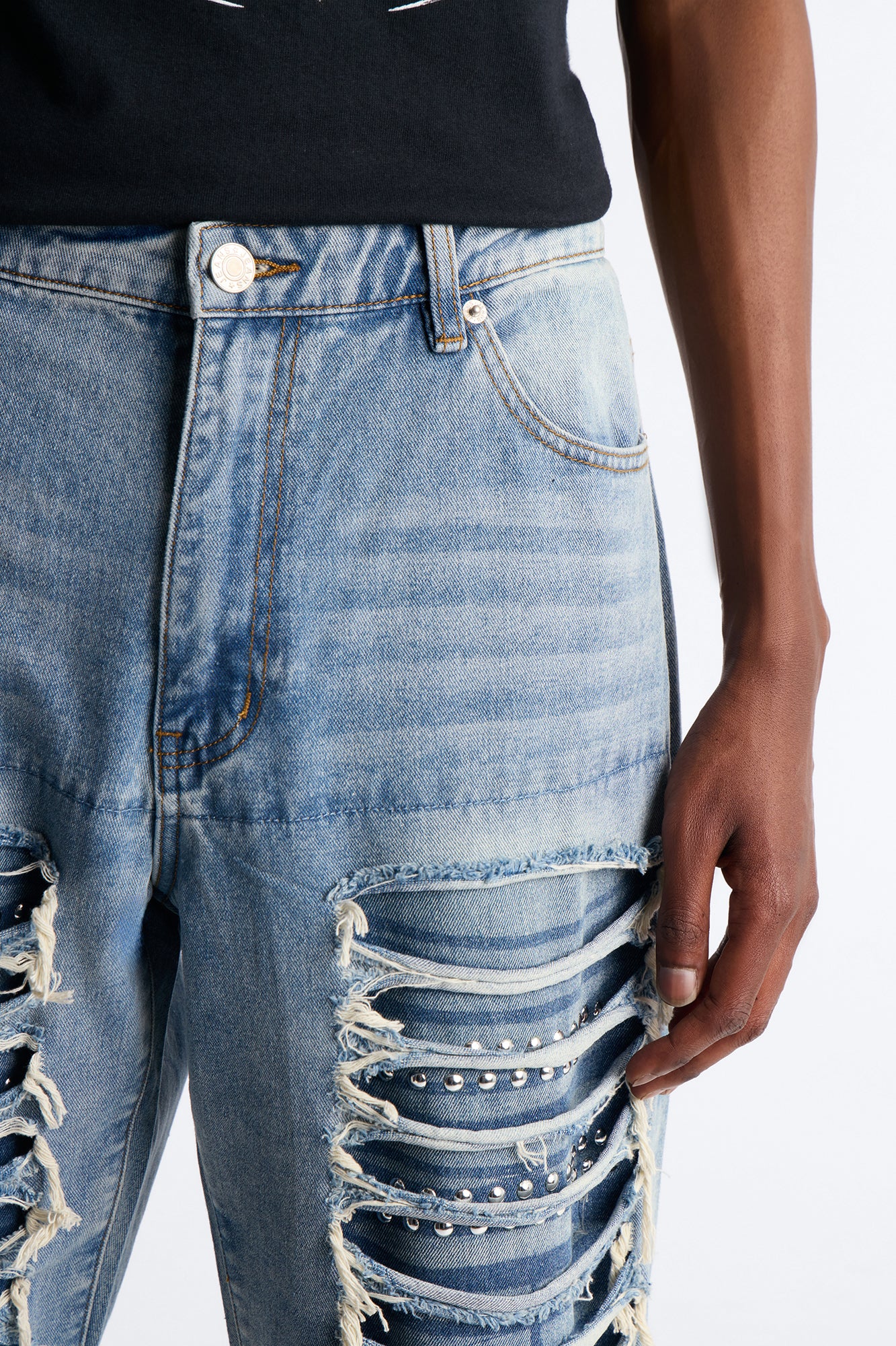 Baggy Studded Mayhem Jean - Light Wash - Image 3