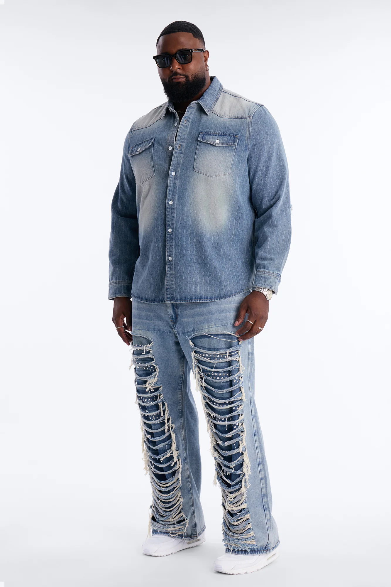 Baggy Studded Mayhem Jean - Light Wash - Image 7