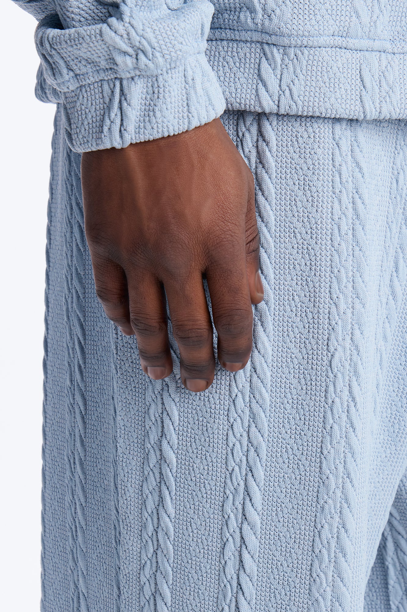 Baggy Textured Cozy Braided Pant - Blue - Image 4