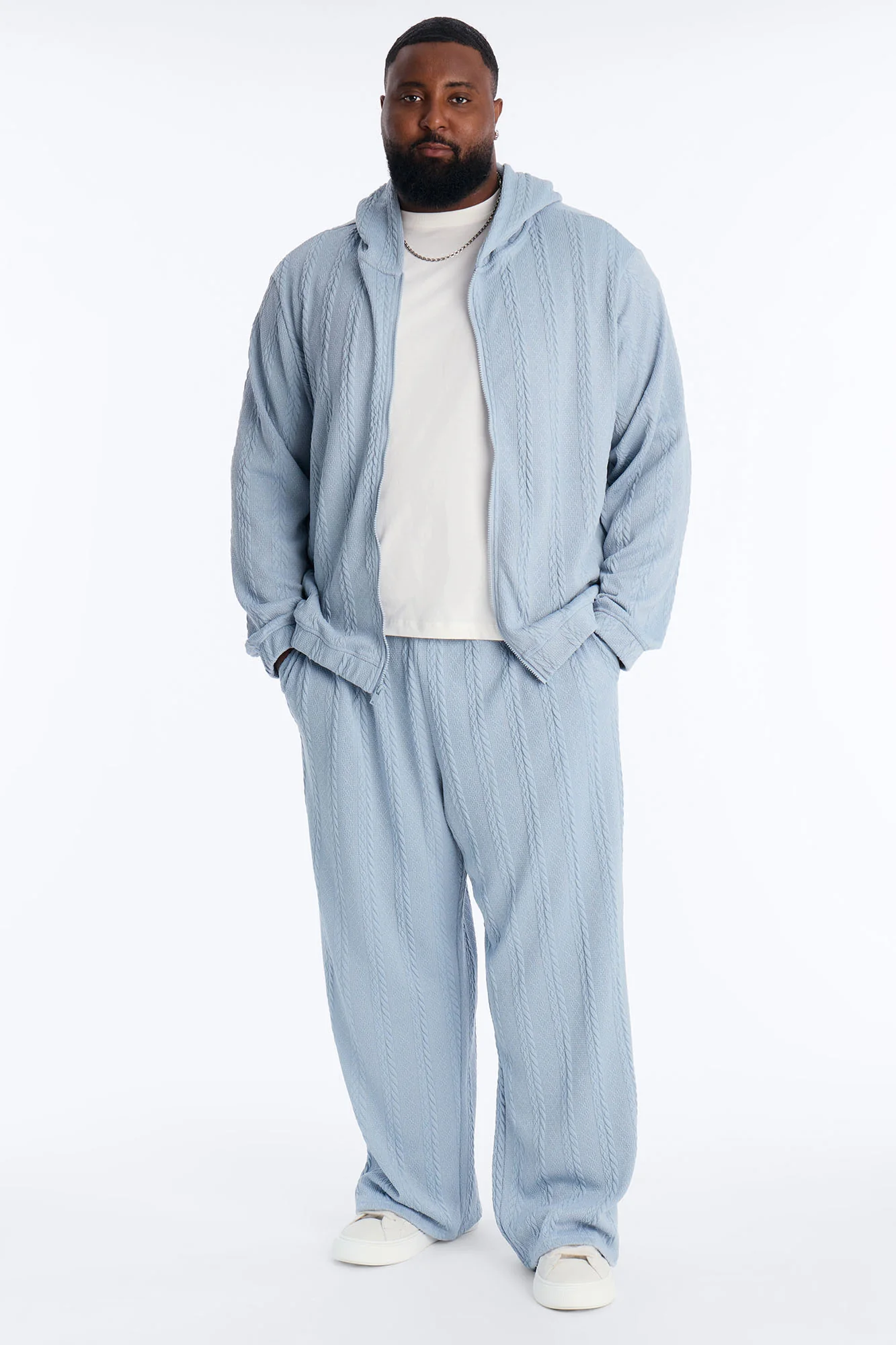 Baggy Textured Cozy Braided Pant - Blue - Image 7