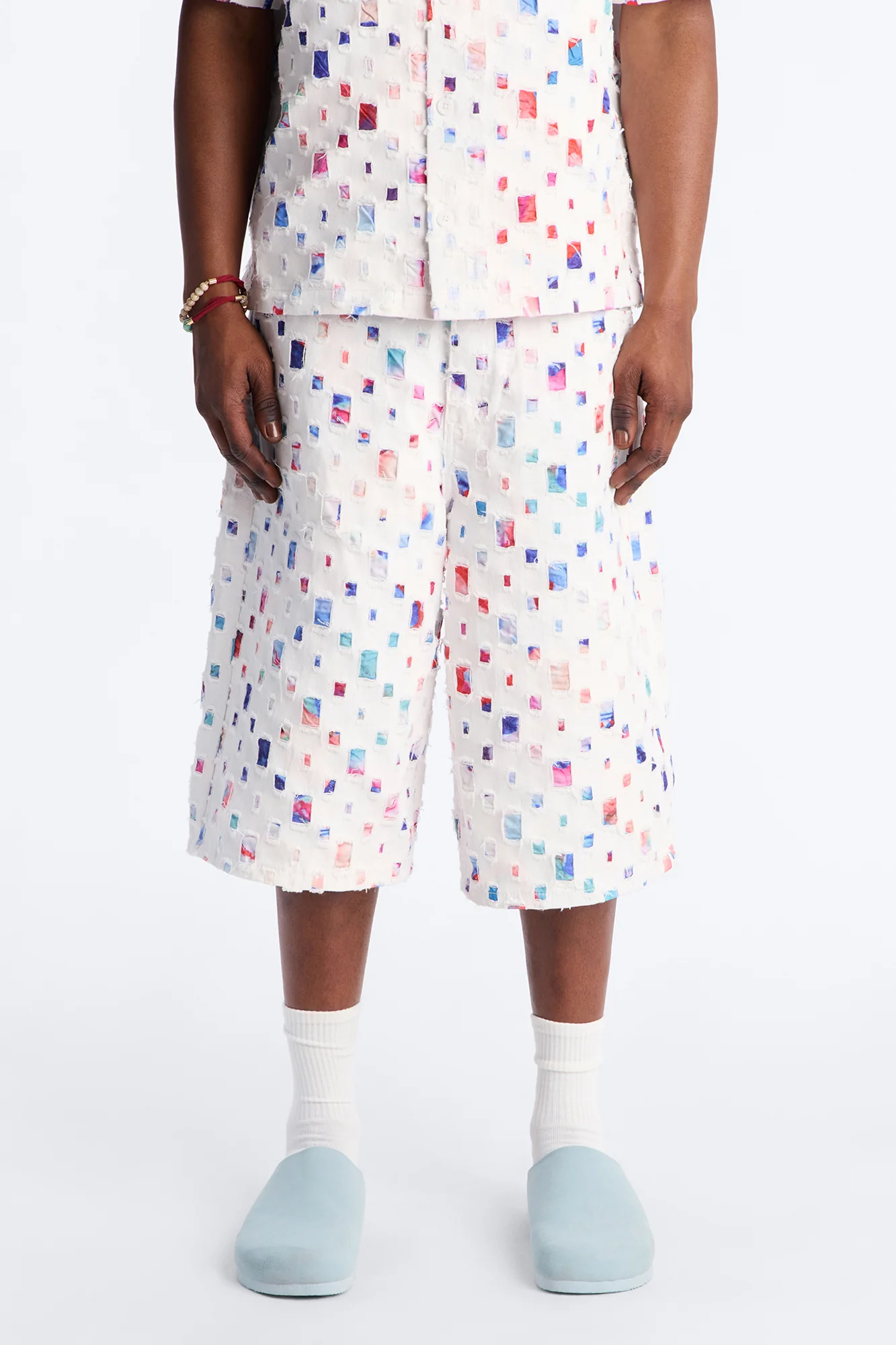 Baggy Watercolor Window Denim Short - White