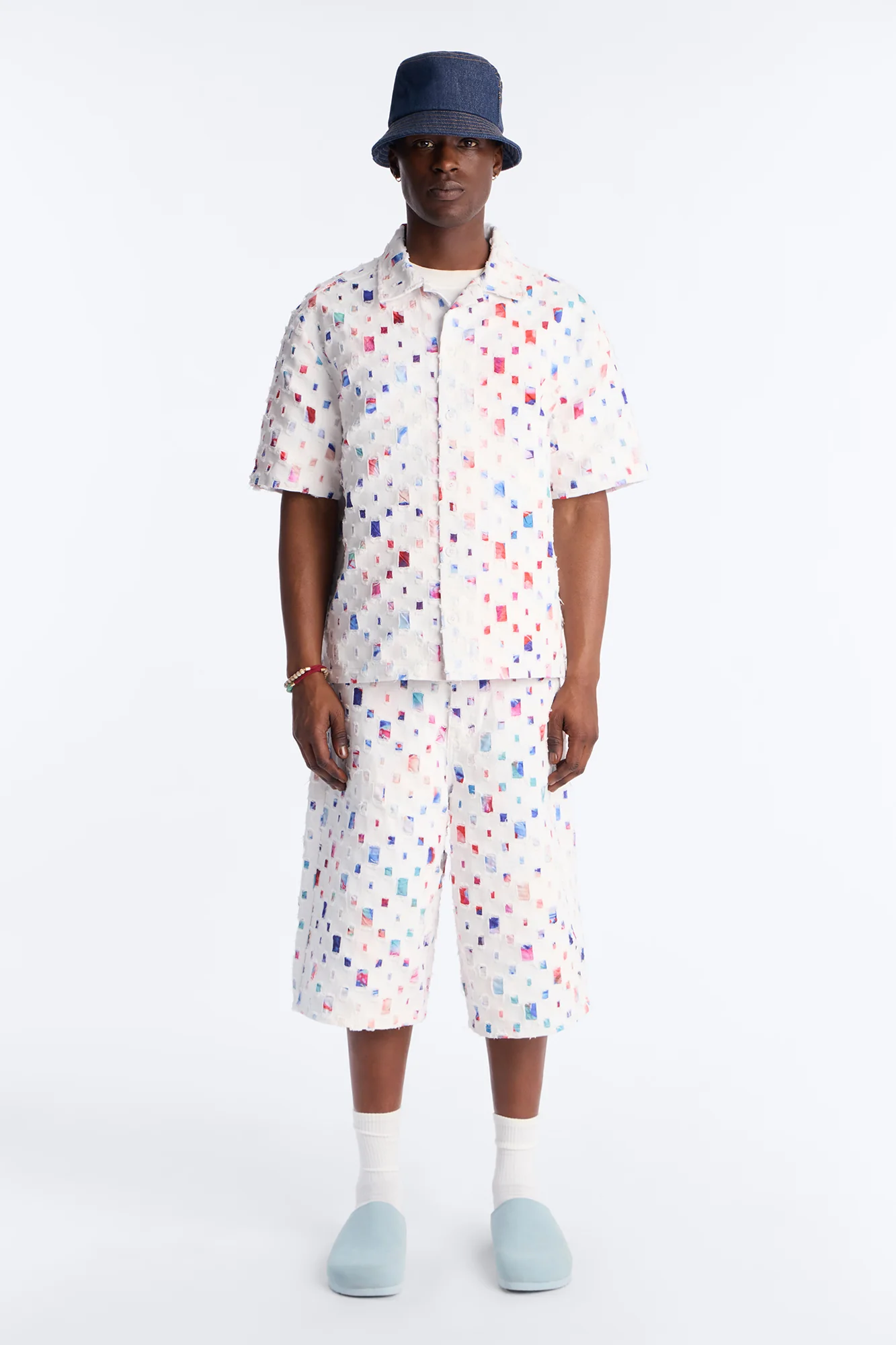 Baggy Watercolor Window Denim Short - White - Image 2