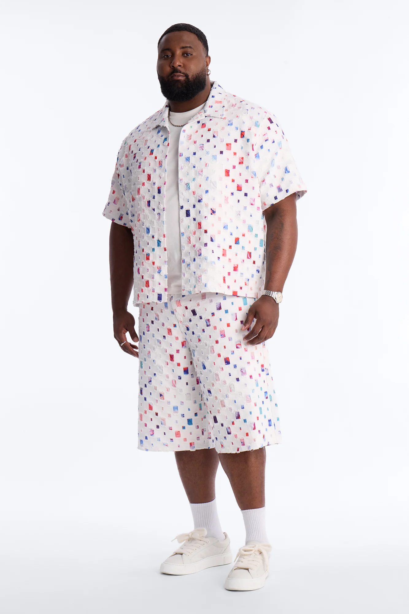 Baggy Watercolor Window Denim Short - White - Image 6