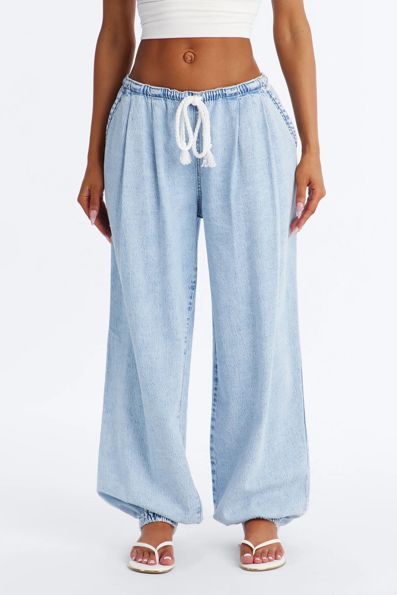 Bahama Babe Low Waist Pull On Jeans - Light Wash - Image 2