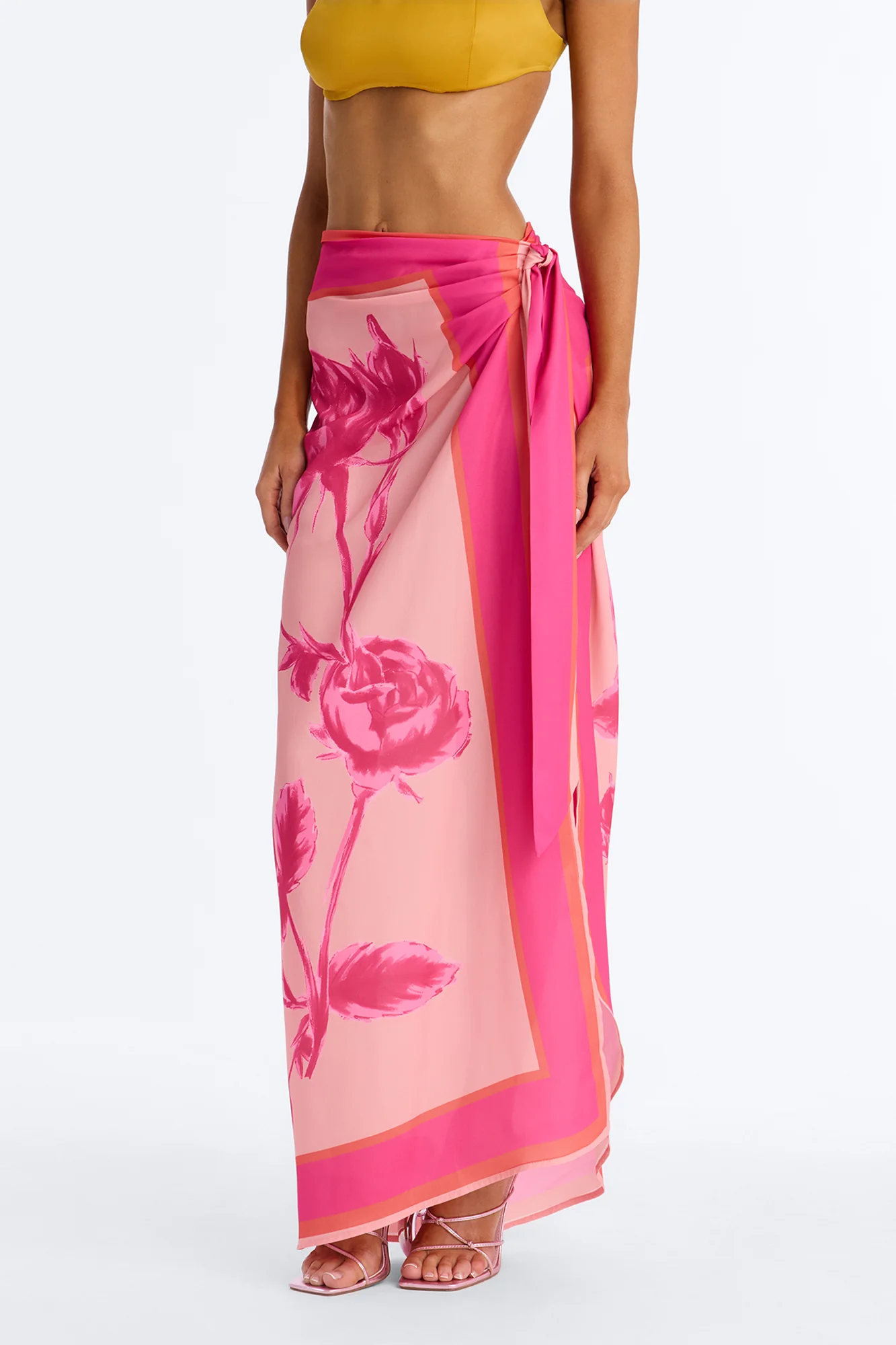 Bahama Time Tie Waist Saraong Maxi Skirt - Pink/combo