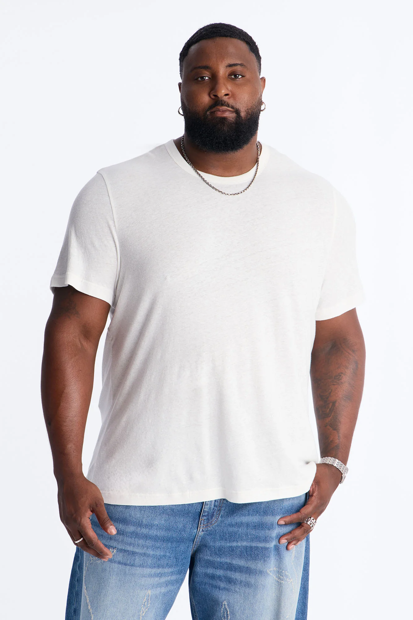 Bahamas Linen Crew Tee - White - Image 4