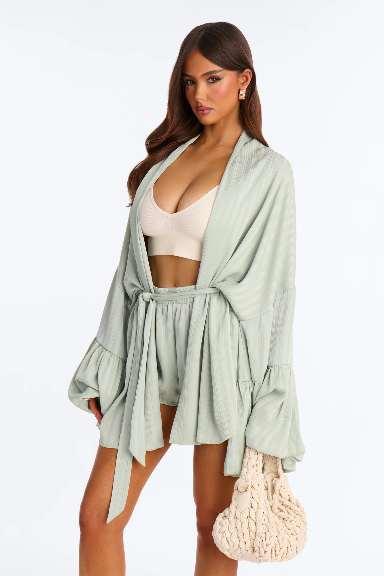 Bailee Satin Short Set - Sage - Image 2