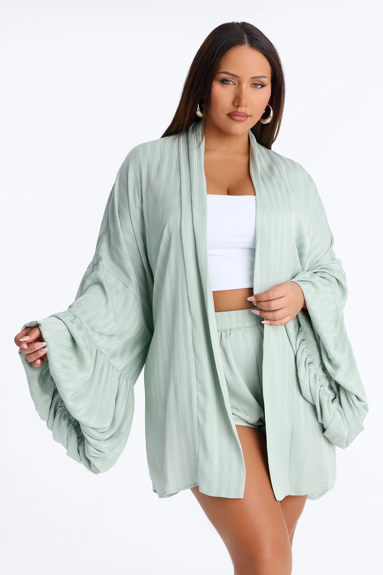 Bailee Satin Short Set - Sage - Image 5