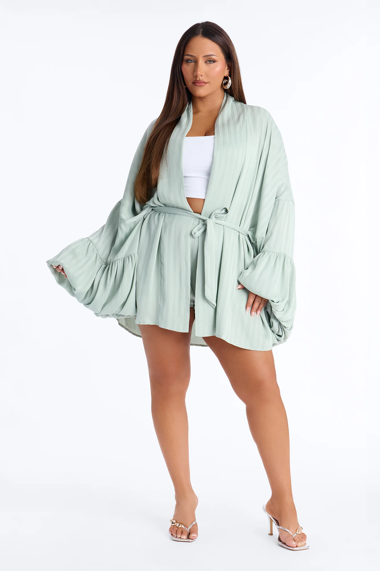 Bailee Satin Short Set - Sage - Image 6