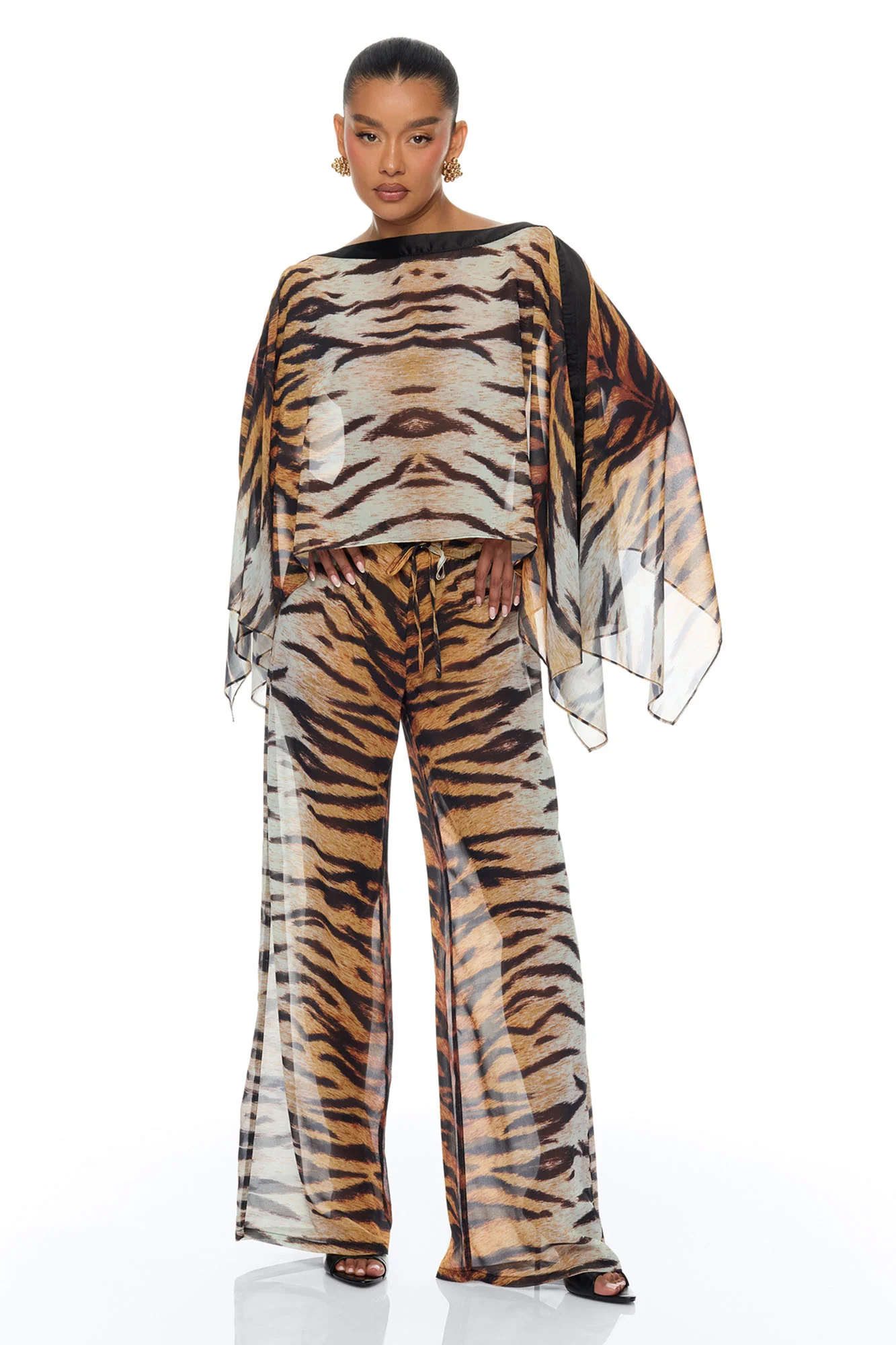 Bailey Chiffon Pant Set - Brown/combo
