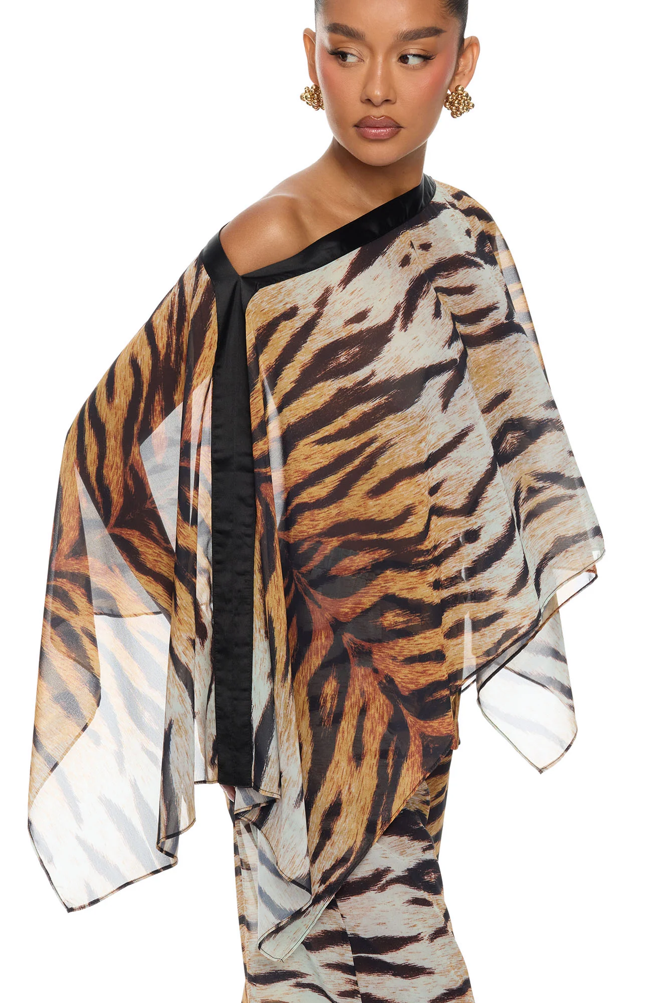 Bailey Chiffon Pant Set - Brown/combo - Image 3