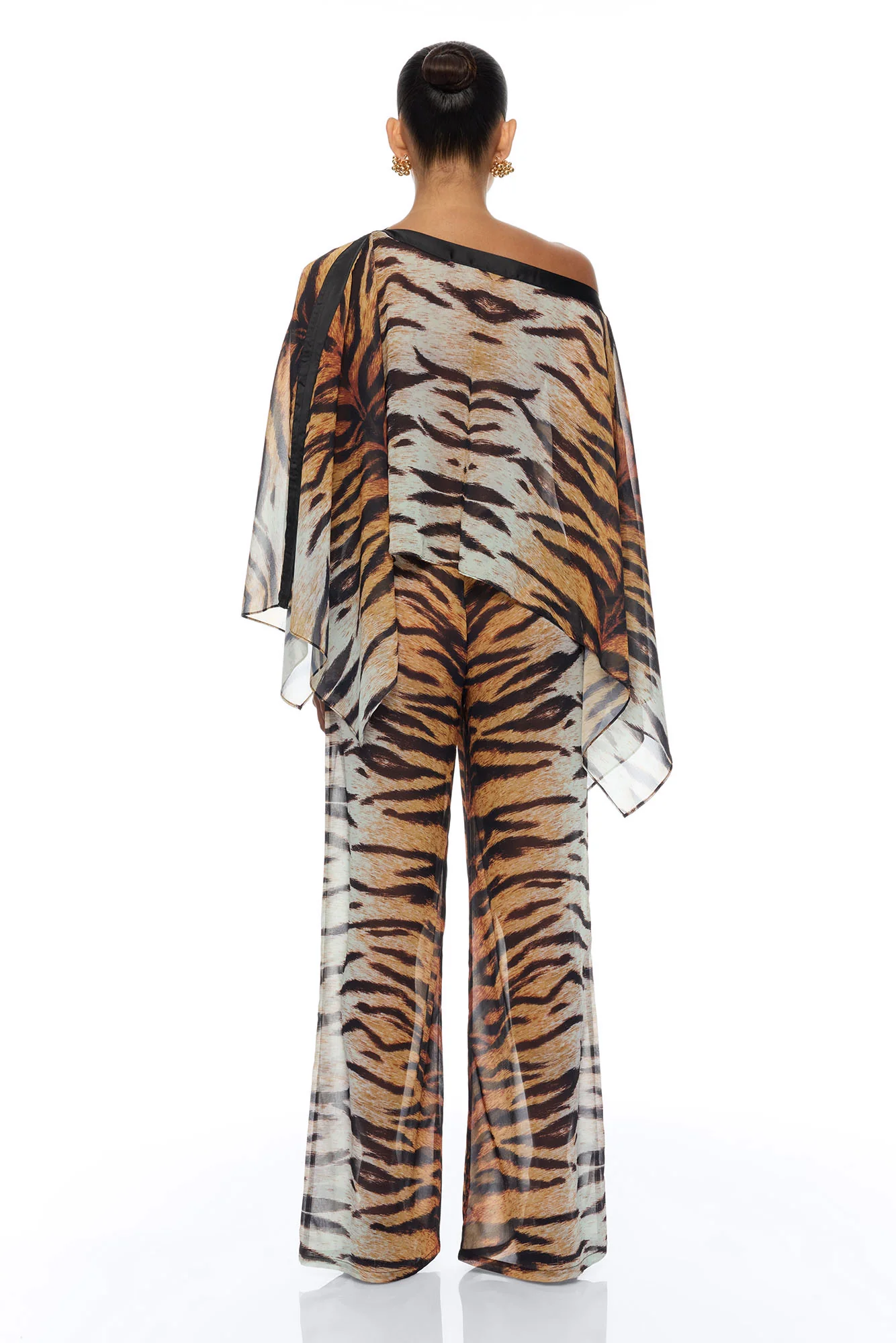Bailey Chiffon Pant Set - Brown/combo - Image 4