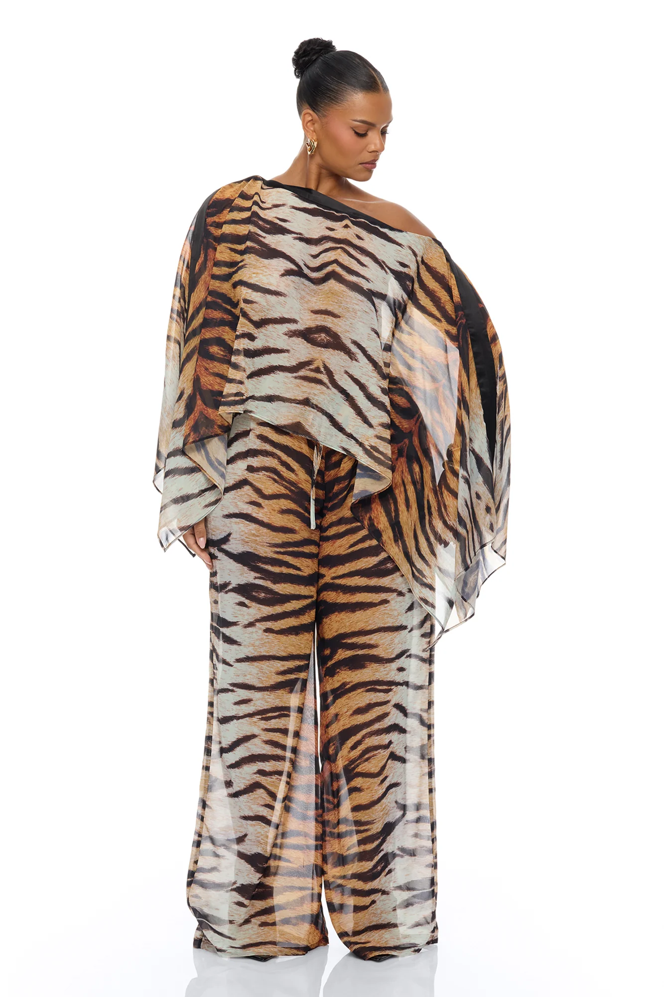 Bailey Chiffon Pant Set - Brown/combo - Image 5
