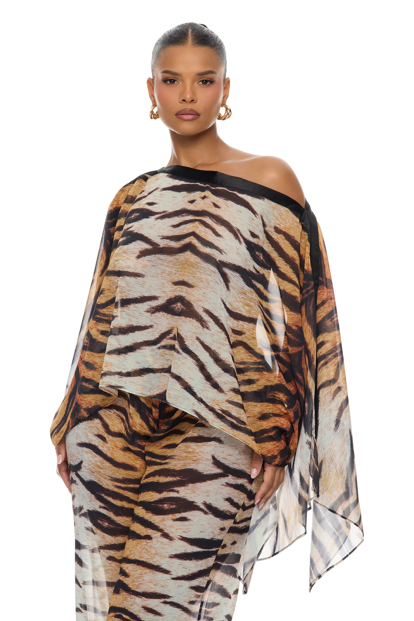 Bailey Chiffon Pant Set - Brown/combo - Image 6