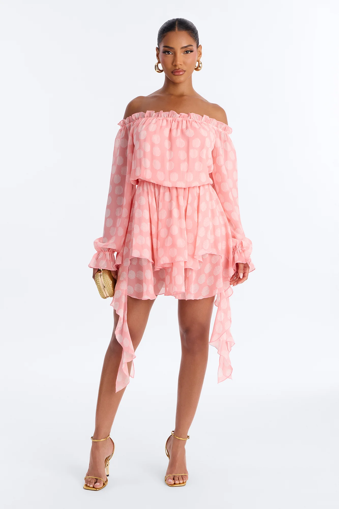 Bailey Off Shoulder Chiffon Mini Dress - Pink/combo