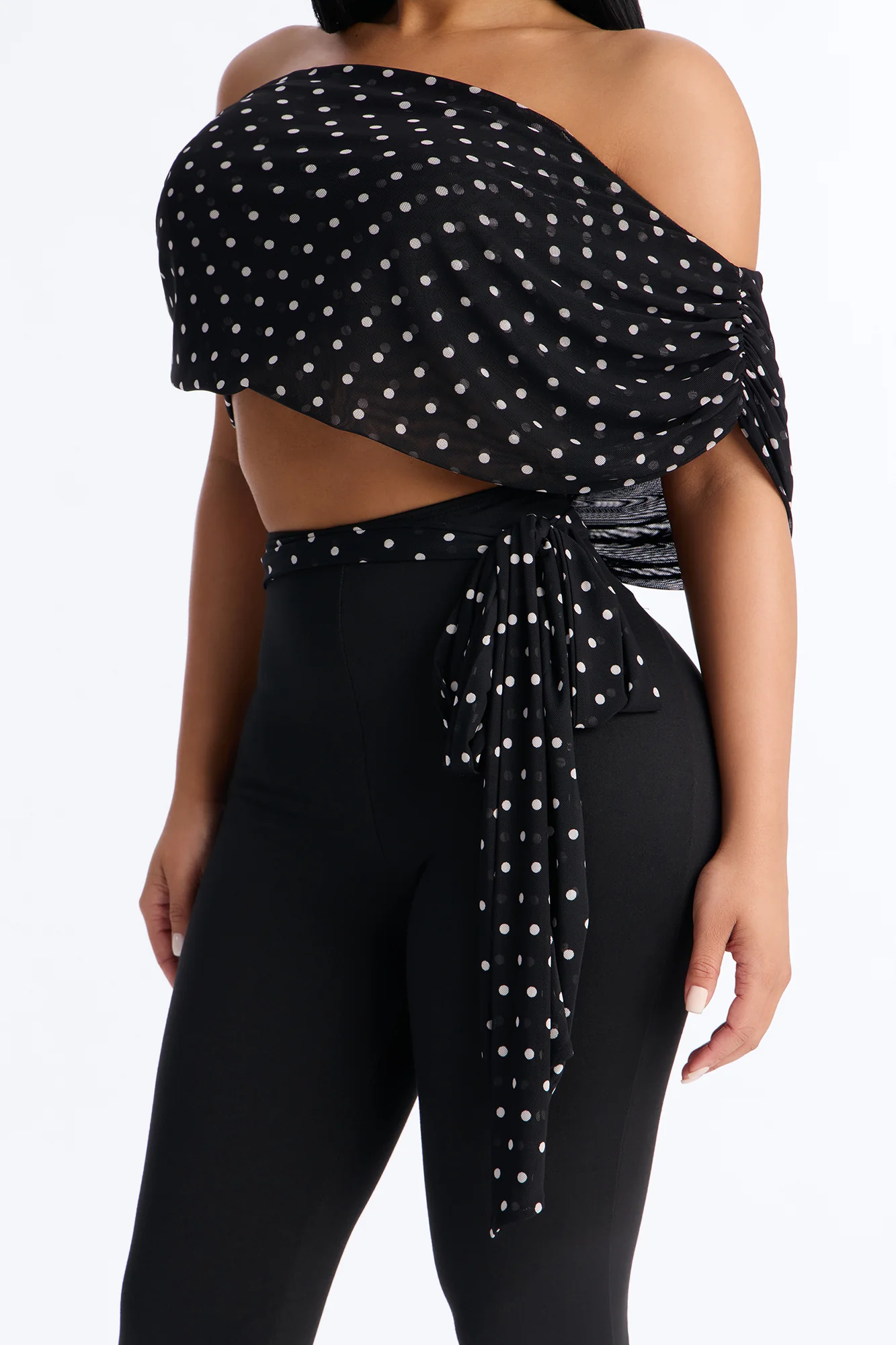 Bailey Off Shoulder Polka Dot Capri Set - Black/White - Image 3
