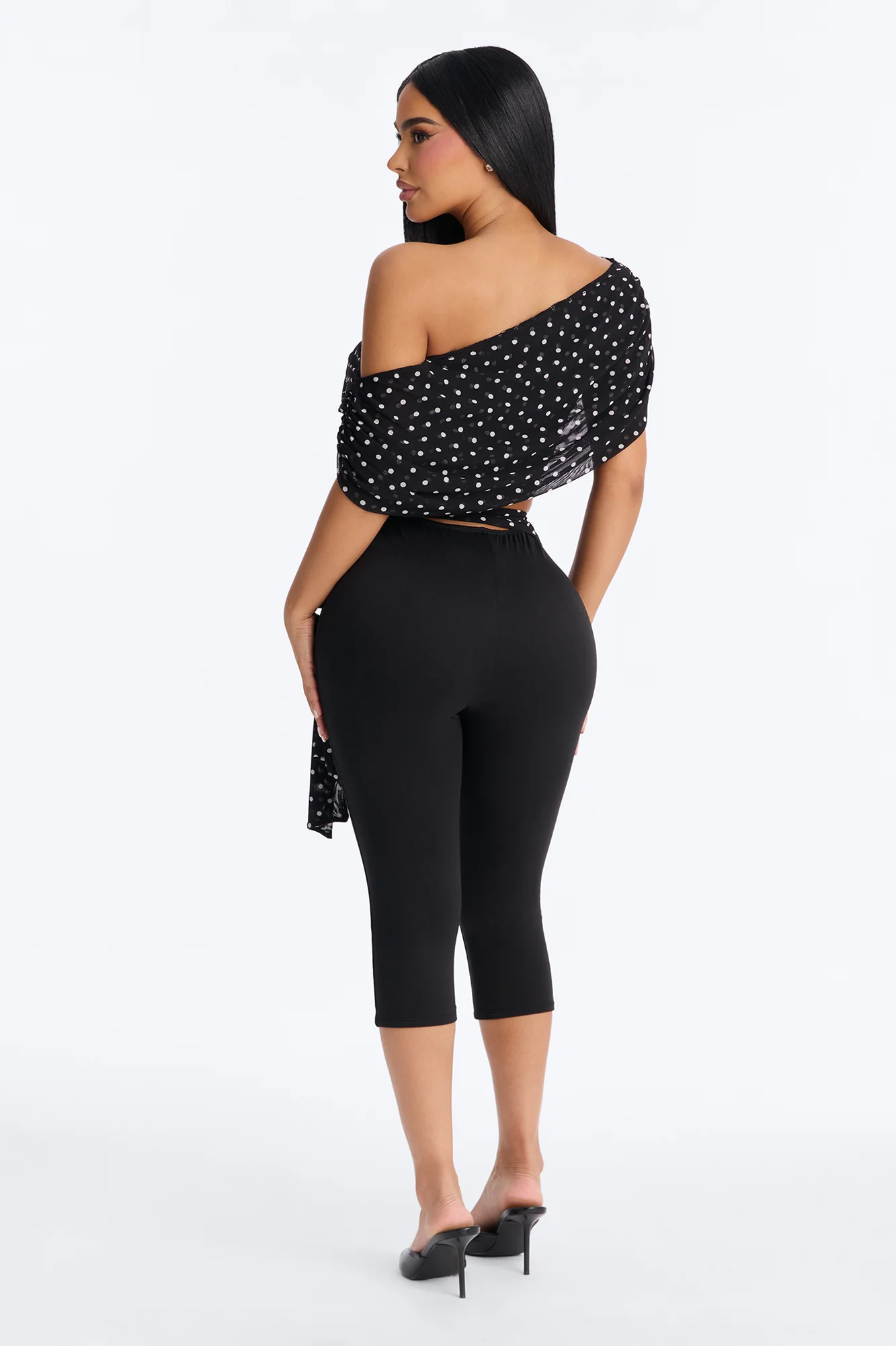 Bailey Off Shoulder Polka Dot Capri Set - Black/White - Image 4