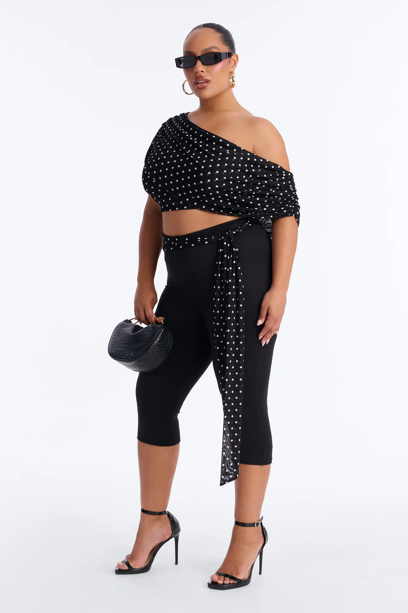 Bailey Off Shoulder Polka Dot Capri Set - Black/White - Image 5