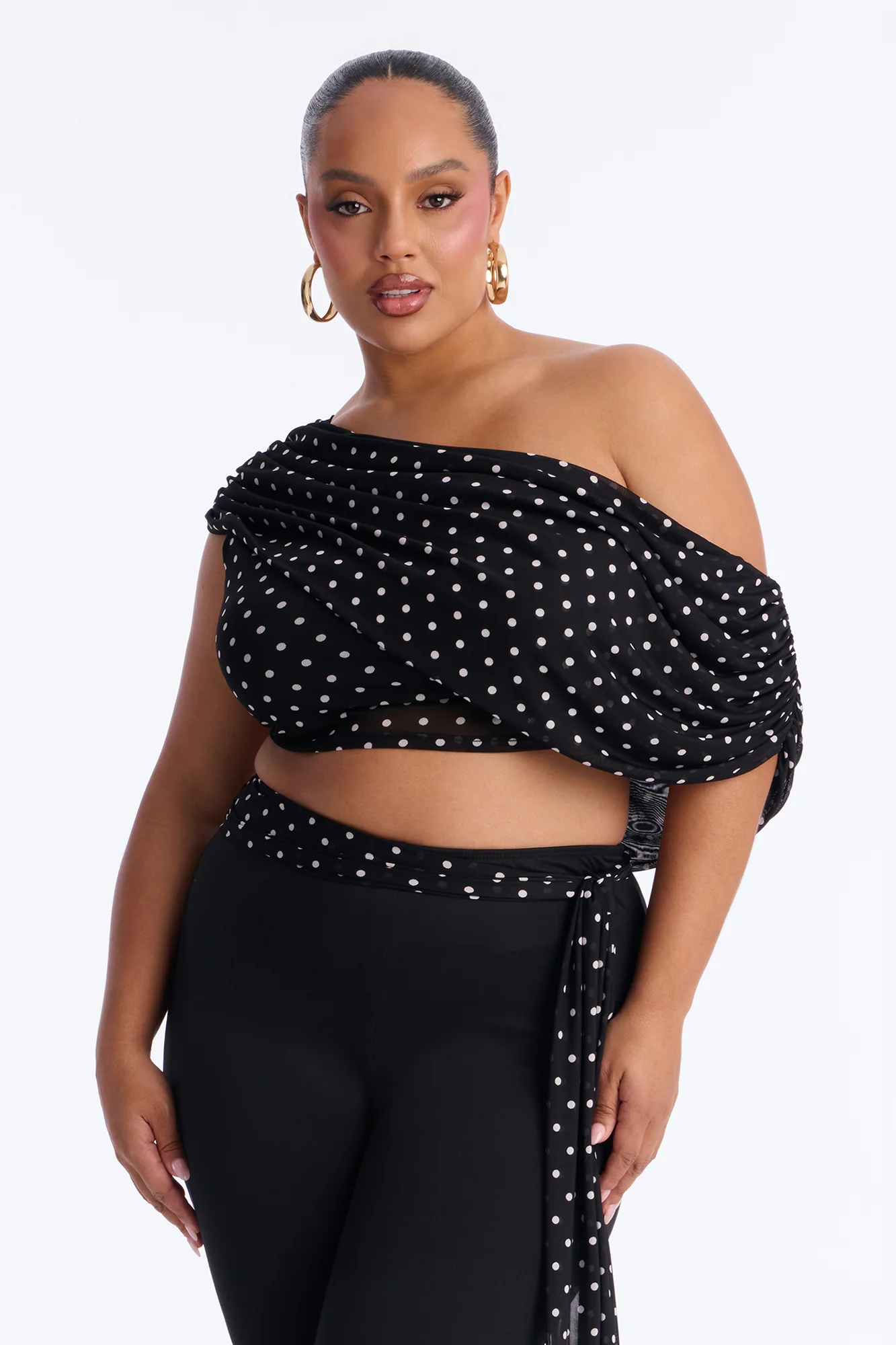 Bailey Off Shoulder Polka Dot Capri Set - Black/White - Image 6