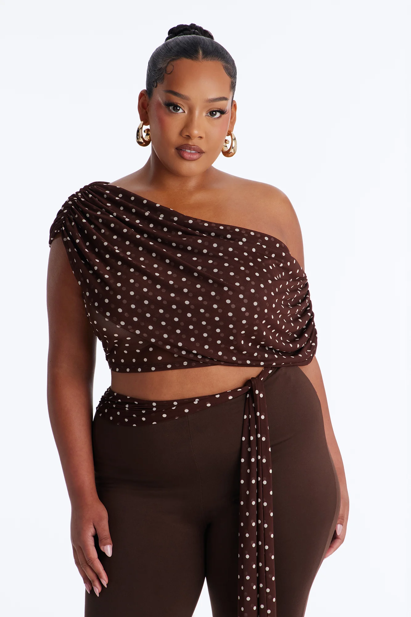 Bailey Off Shoulder Polka Dot Capri Set - Brown/combo - Image 7