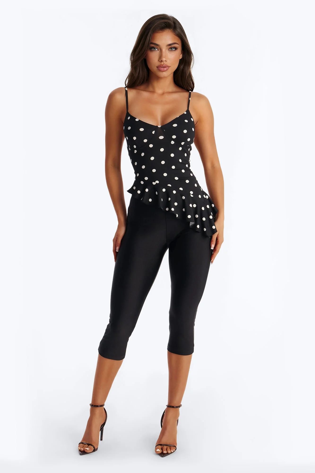 Bailey Polka Dot Asymmetrical Ruffle Top - Black/combo - Image 2