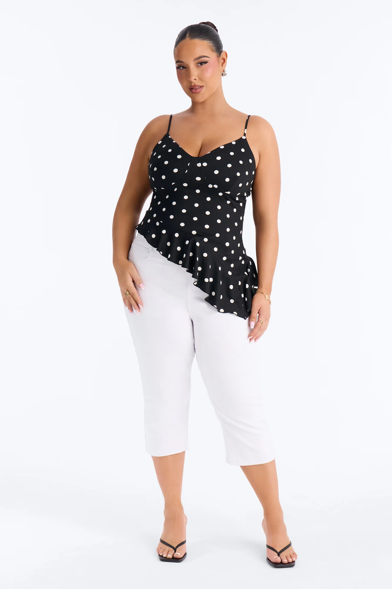 Bailey Polka Dot Asymmetrical Ruffle Top - Black/combo - Image 5