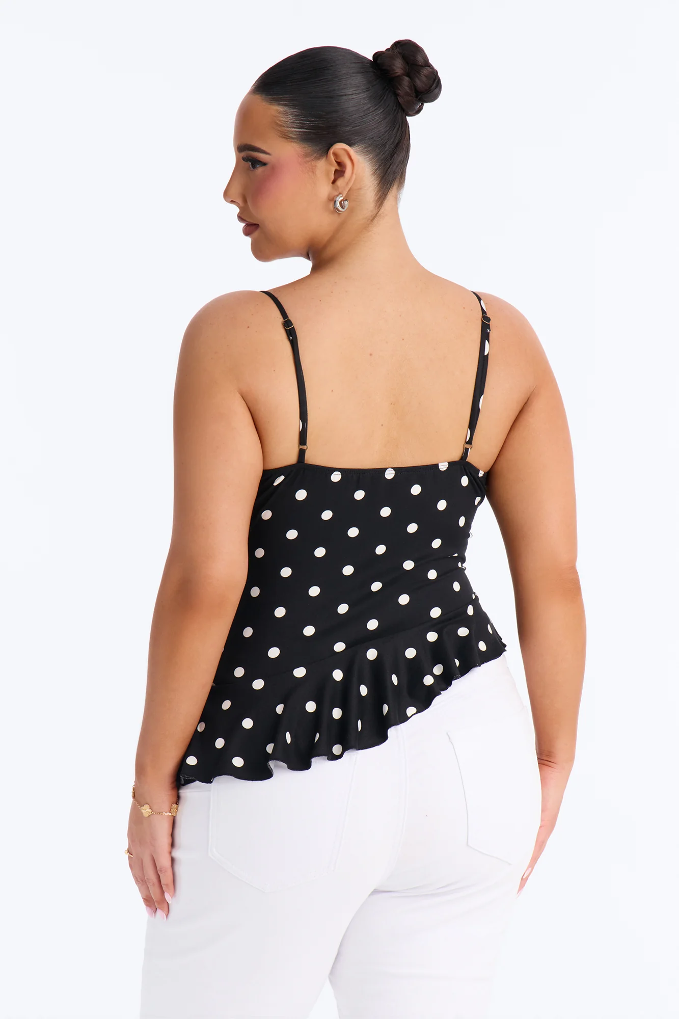 Bailey Polka Dot Asymmetrical Ruffle Top - Black/combo - Image 7