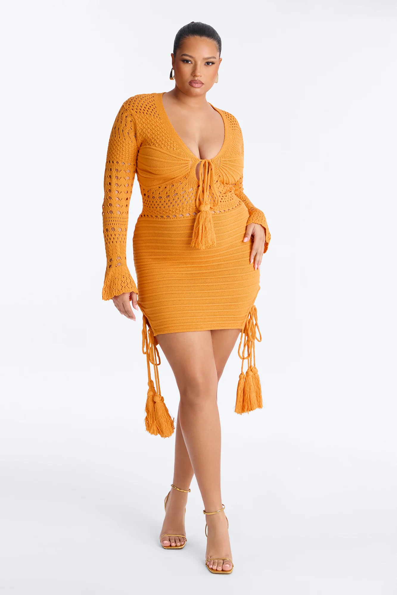 Bailey Tassel Crochet Mini Dress - Tangerine - Image 5