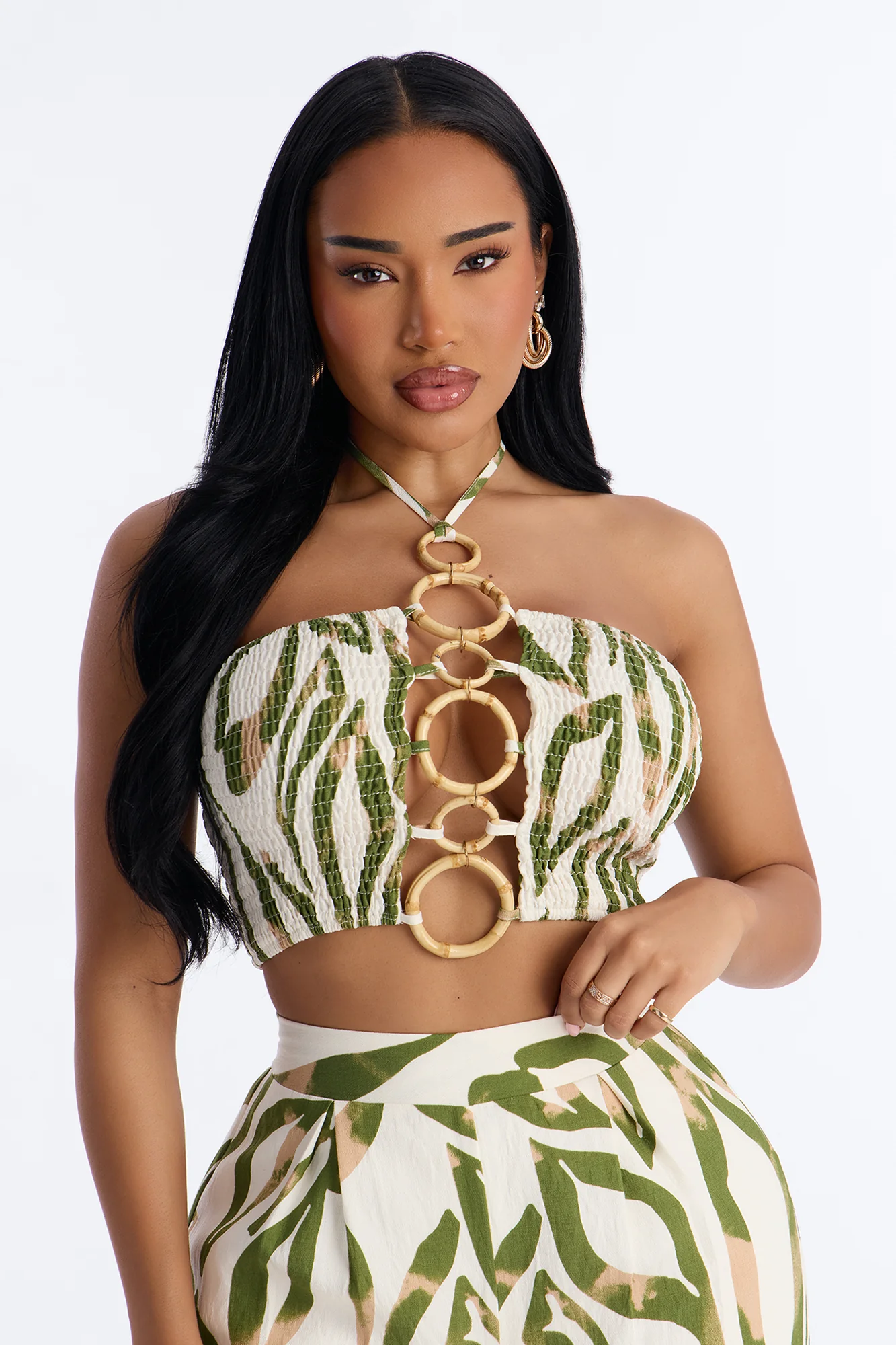 Bali Breeze Halter Pant Set - Olive/combo - Image 2