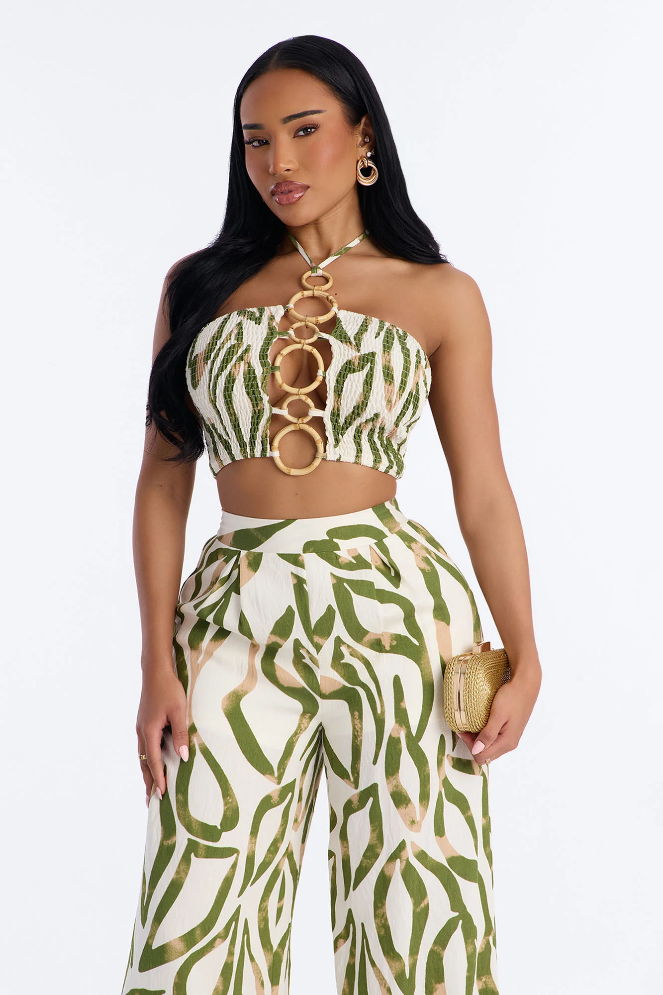 Bali Breeze Halter Pant Set - Olive/combo - Image 3