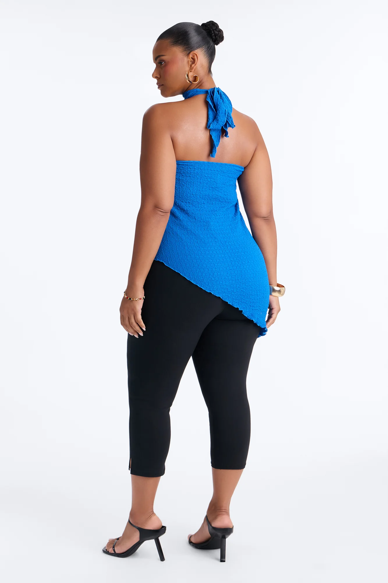 Barbados Textured Asymmetrical Halter Mock Neck Top - Royal - Image 7