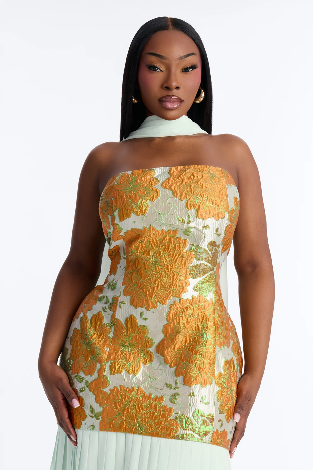 Bare Beauty Scarf Jacquard Gown - Mint/combo - Image 6