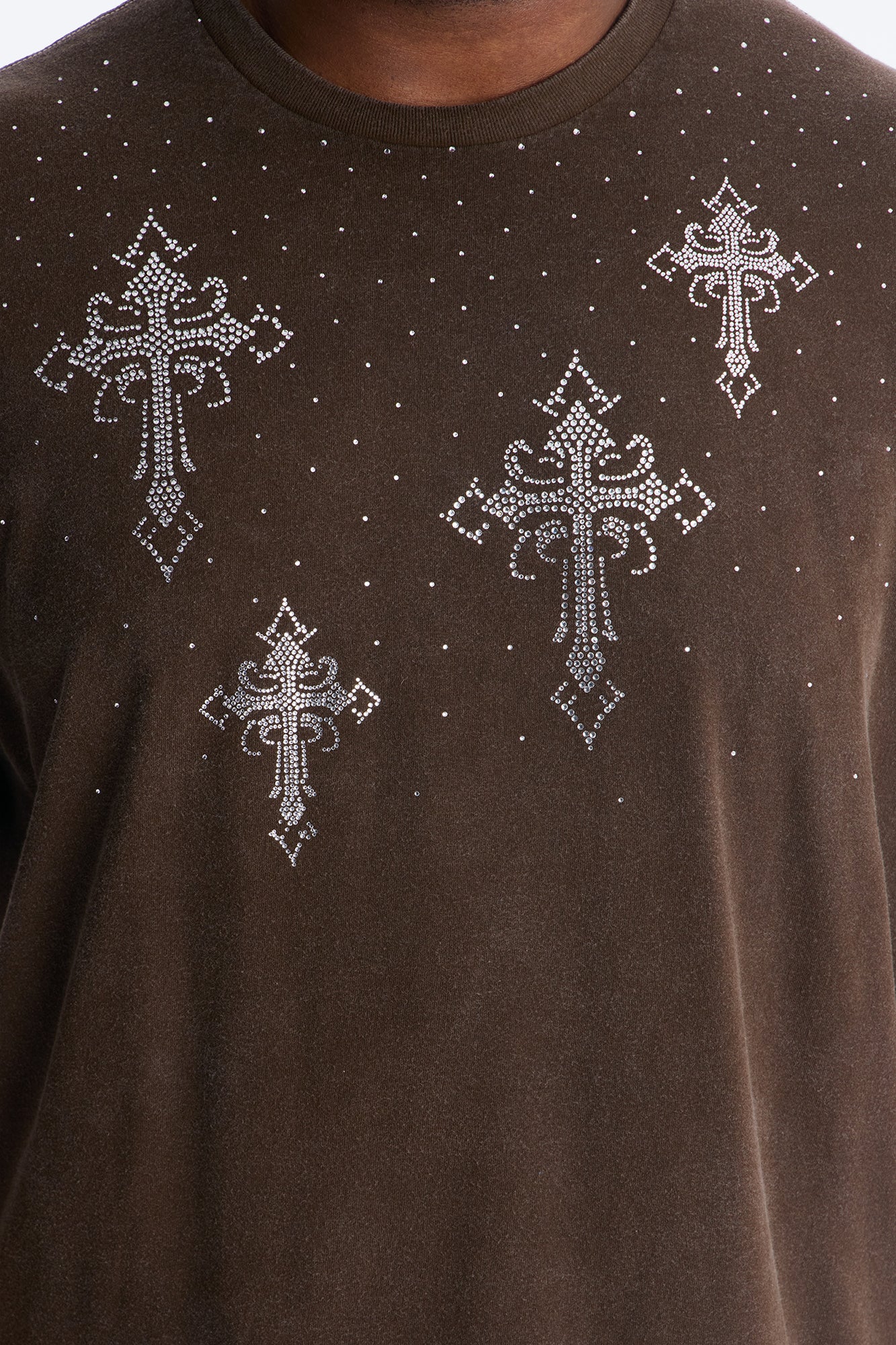 Bare The Cross Rhinestones Oversized Short Sleeve Tee - Chocolate - Image 7