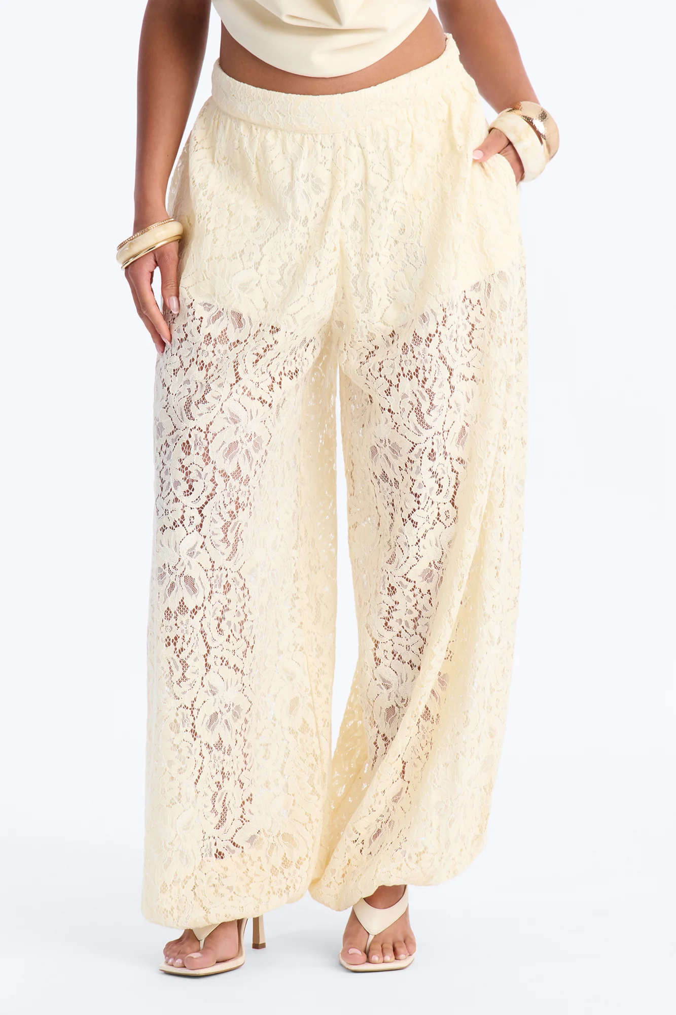 Barely A Secret Sheer Lace Balloon Pant 30″ - Ivory - Image 2