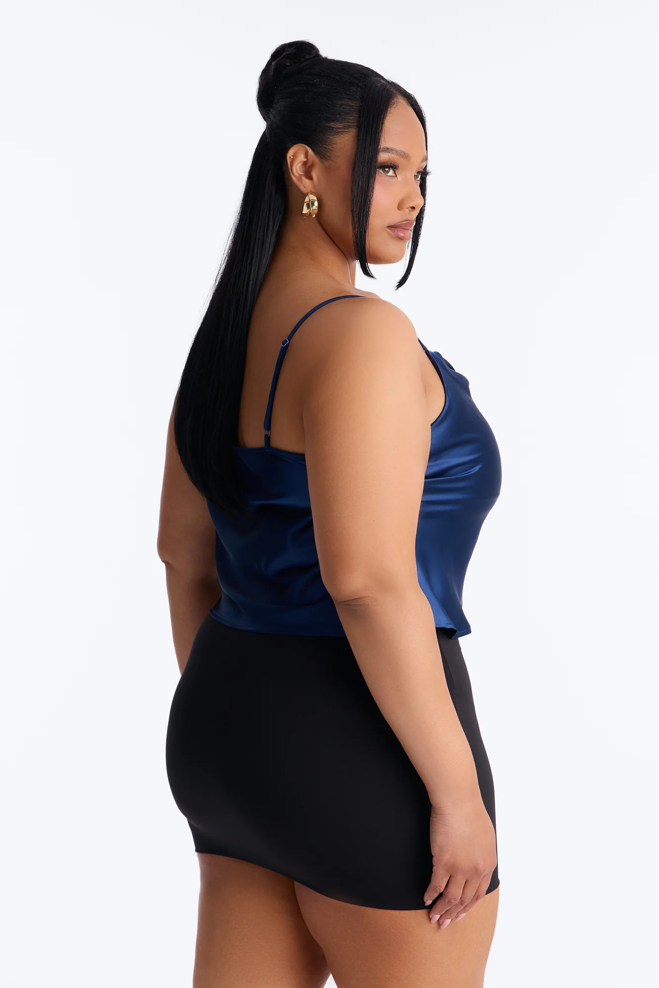 Barely There Cowl Neck Satin Cami Top - Navy - Image 8