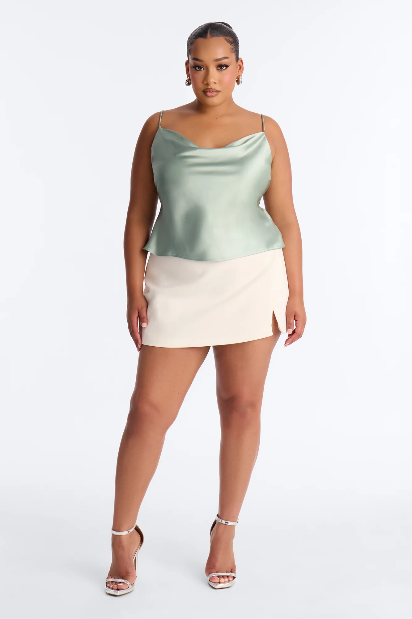 Barely There Cowl Neck Satin Cami Top - Sage - Image 6