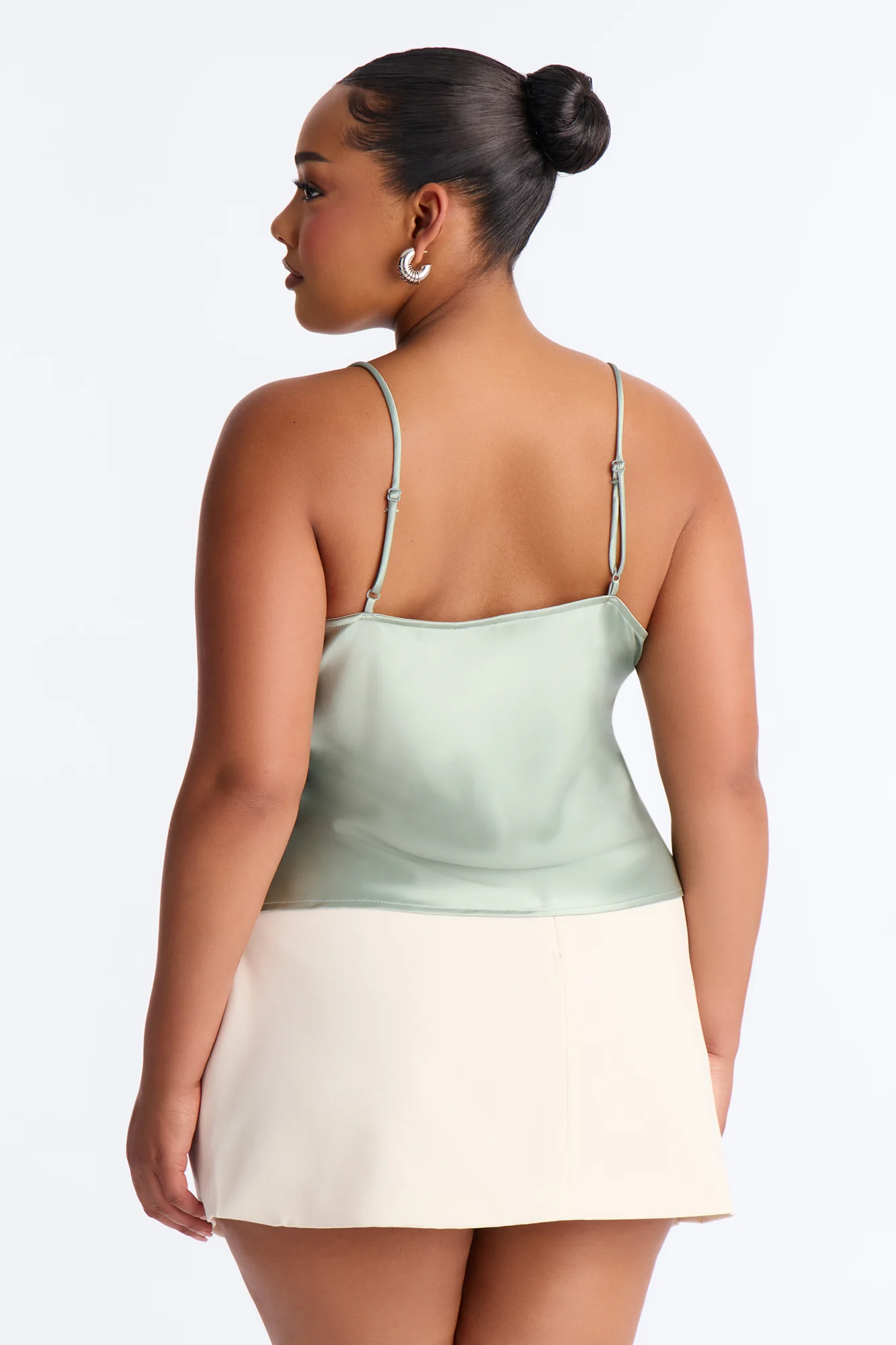 Barely There Cowl Neck Satin Cami Top - Sage - Image 7