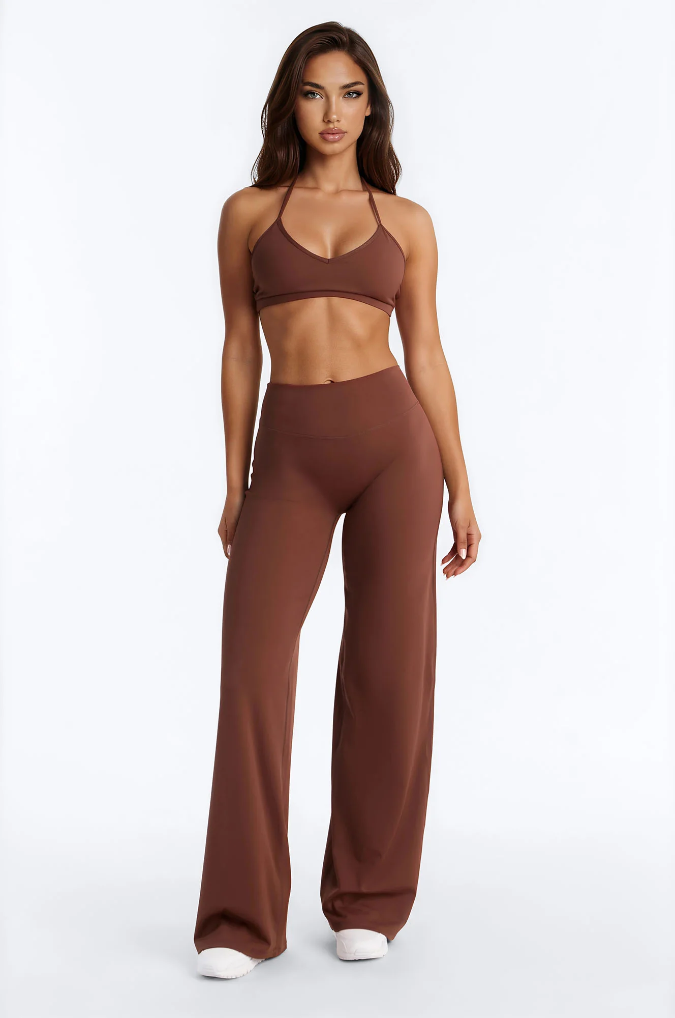 Barre Babe Active Wide Leg Pant Set - Brown
