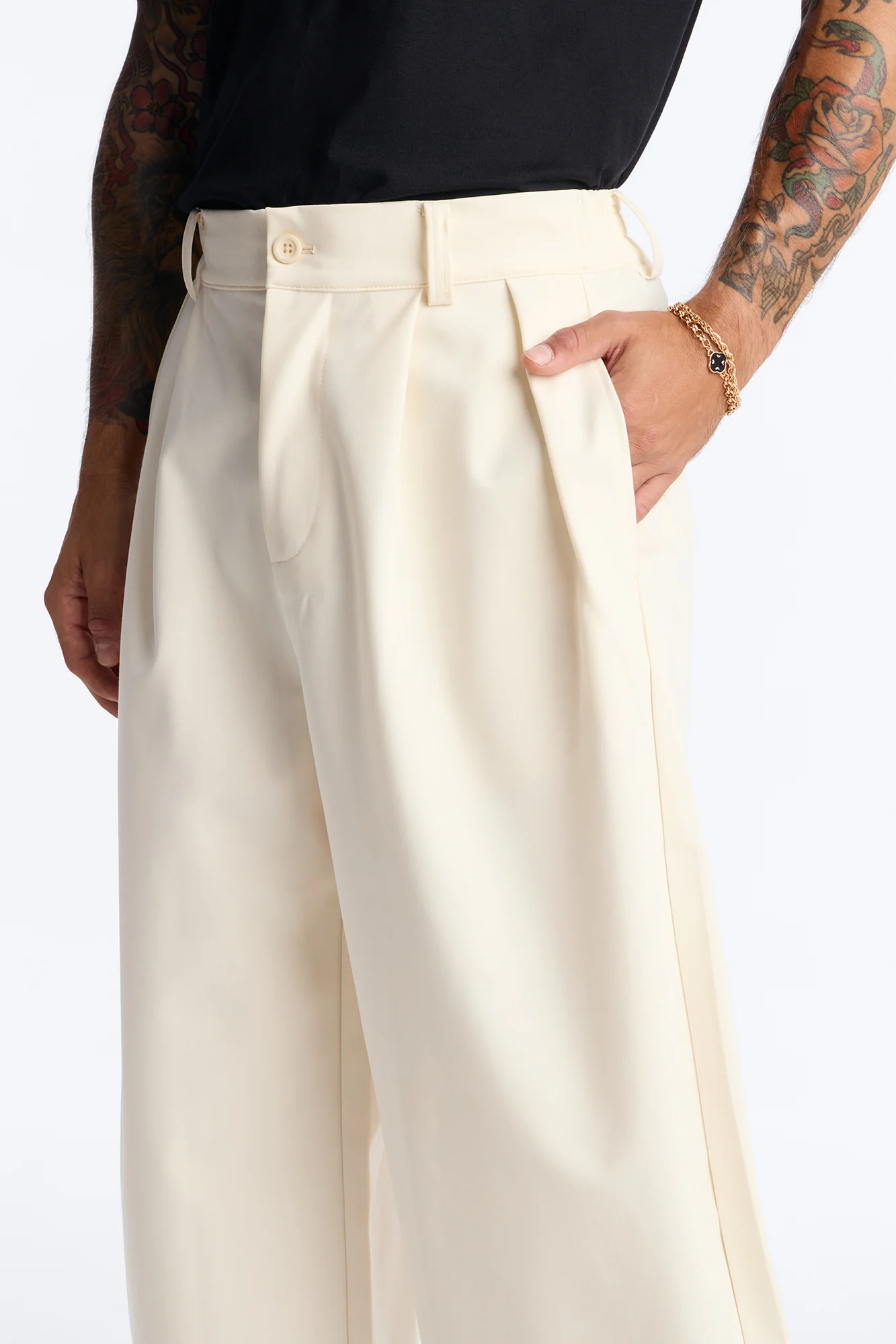 Barrel Bold Flow Trousers - Cream - Image 3