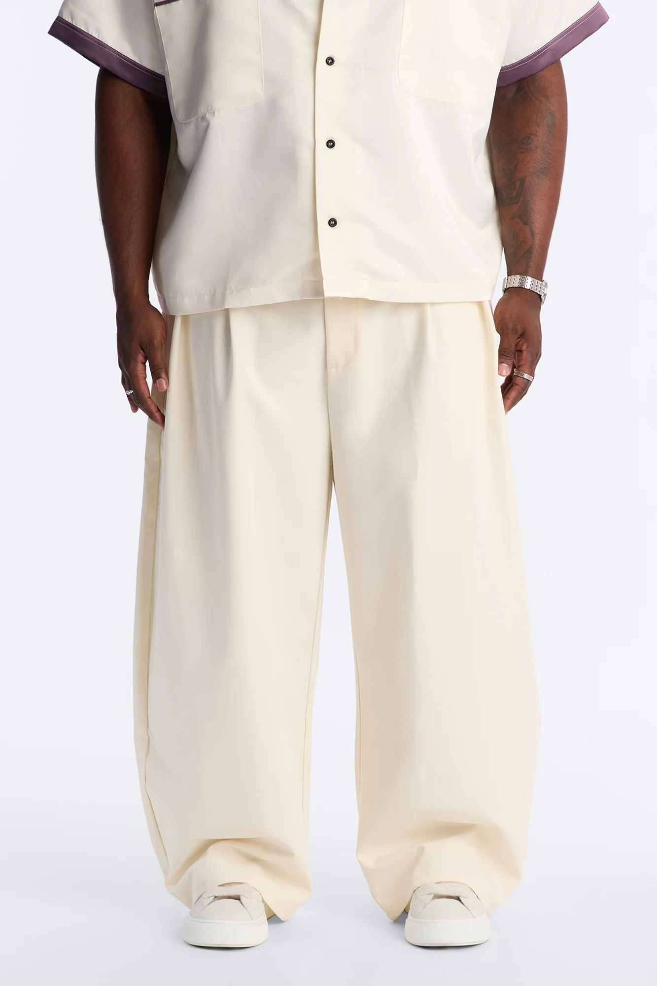 Barrel Bold Flow Trousers - Cream - Image 5