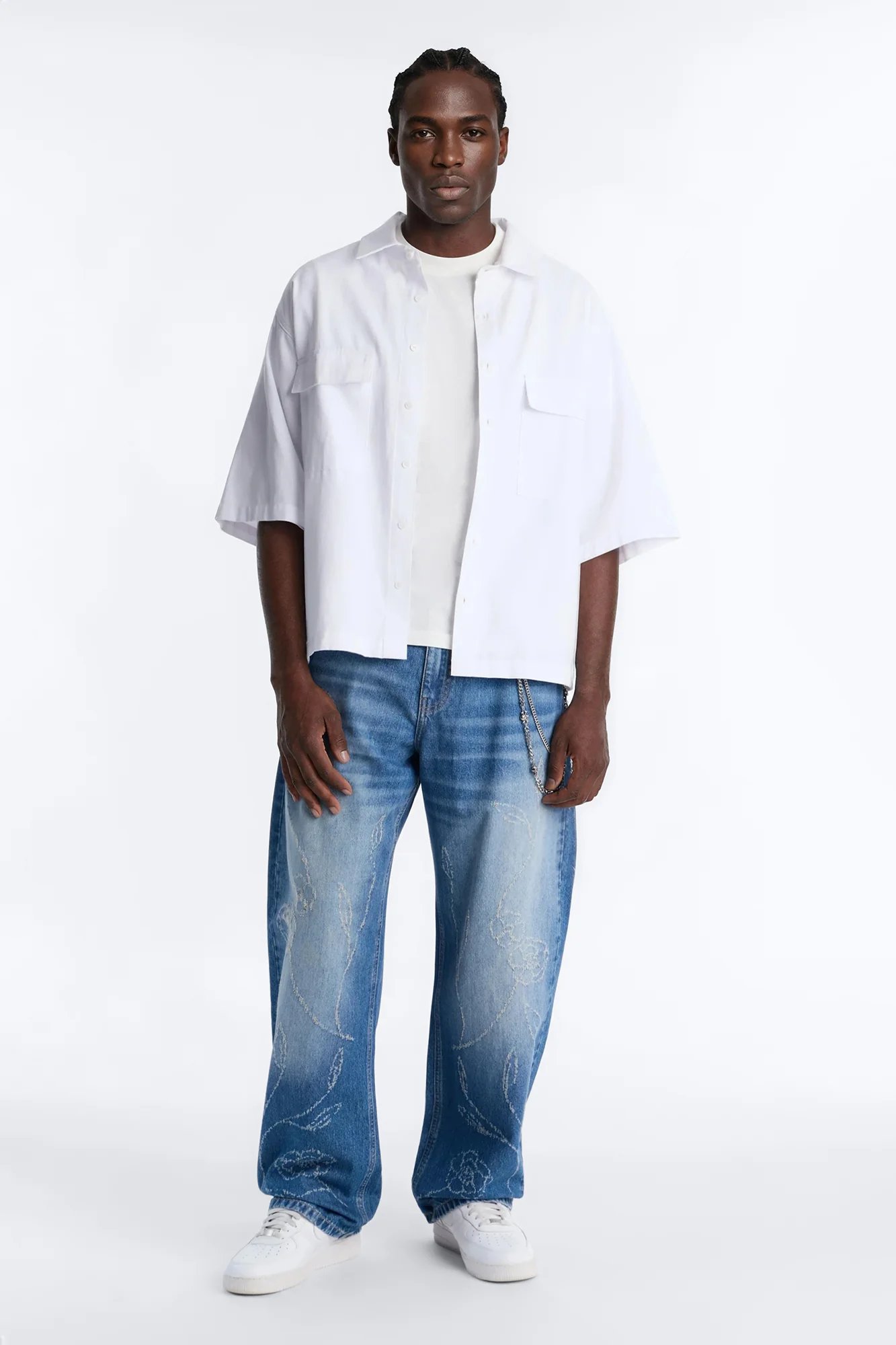 Barrel Etched Floral Jean - Medium Blue Wash - Image 2
