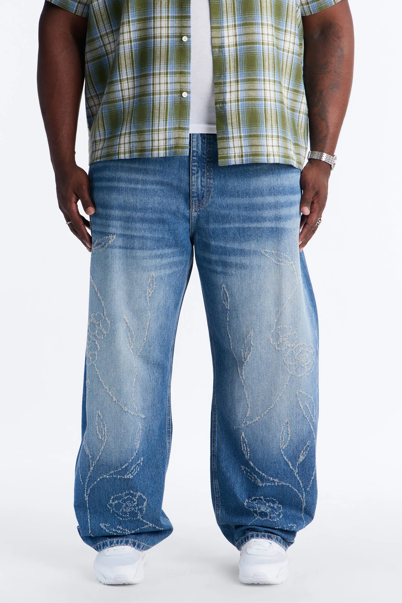 Barrel Etched Floral Jean - Medium Blue Wash - Image 5